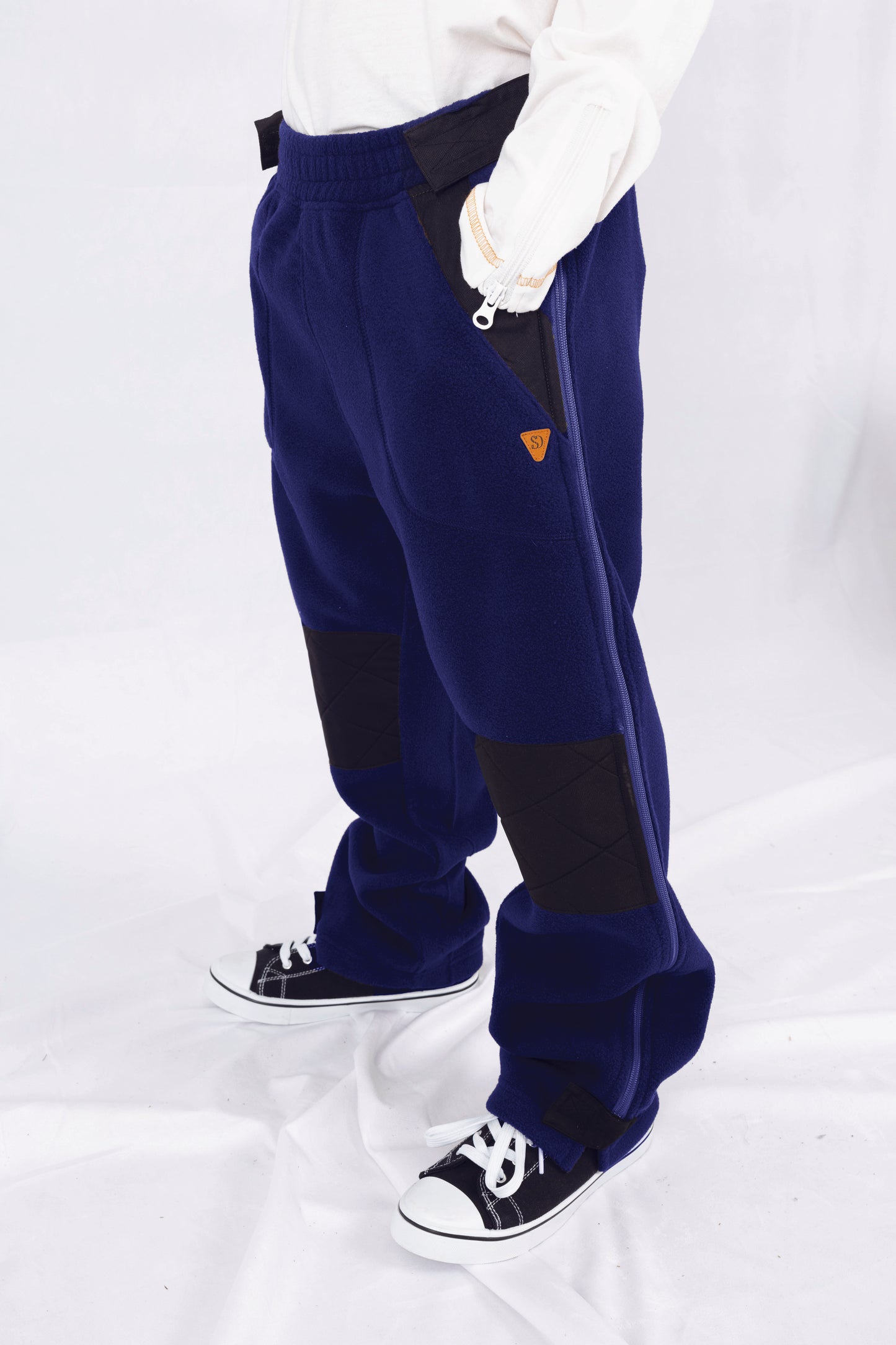 Adaptive Kids Polar Pants, Adjustable Waist, Knee Insert & Full Zipper for Easy Undressing