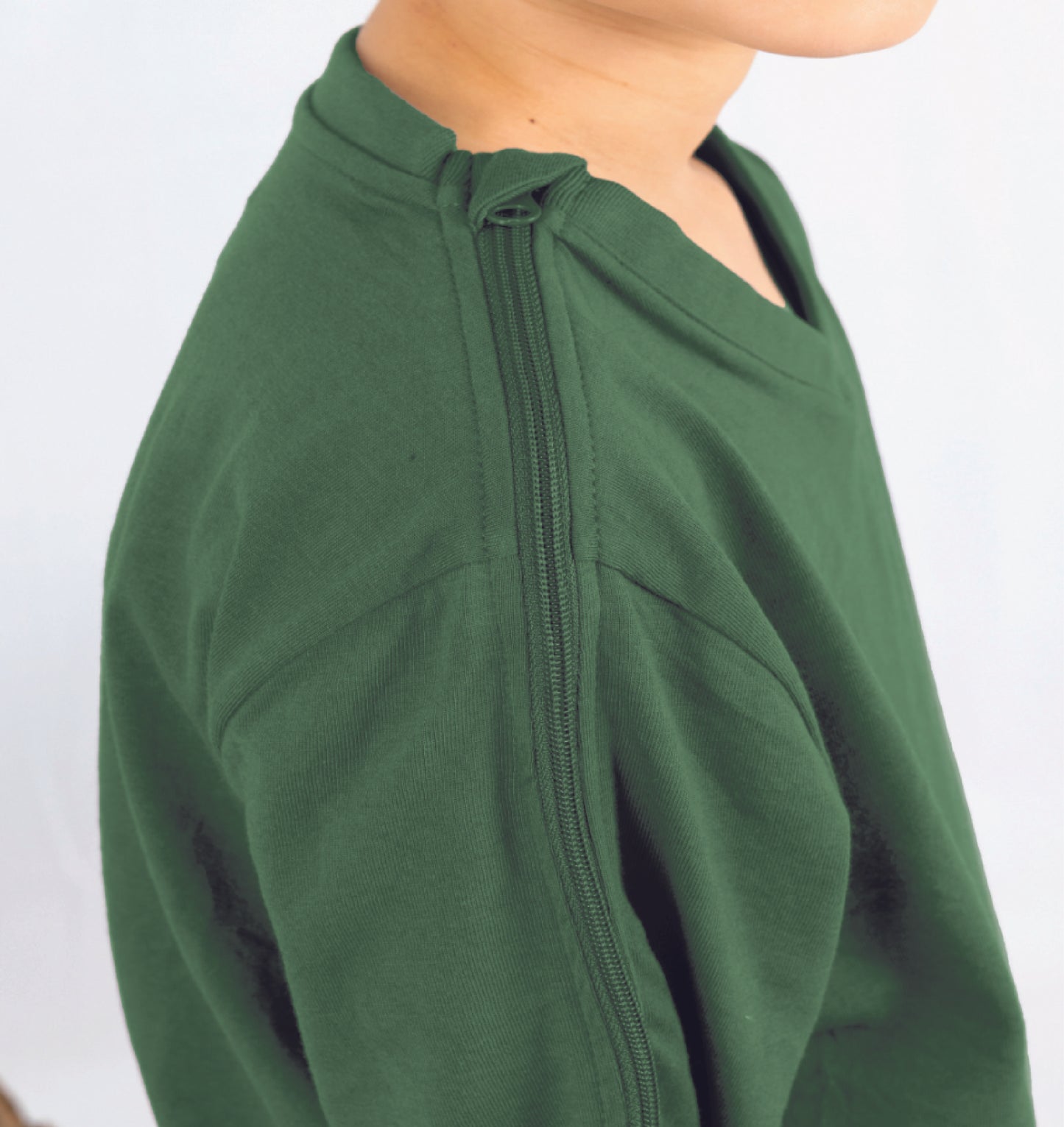 Adaptive Kids Long Sleeve V-Neck Top: Full Shoulder Zipper for Easy Undressing