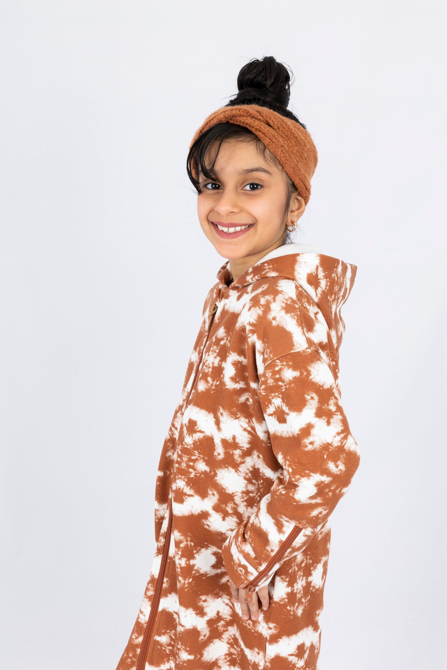 Adaptive Kids Tie-Dye Hoodie Sweatshirt Dress, Front Full Zipper and Easy-Undressing Sleeves