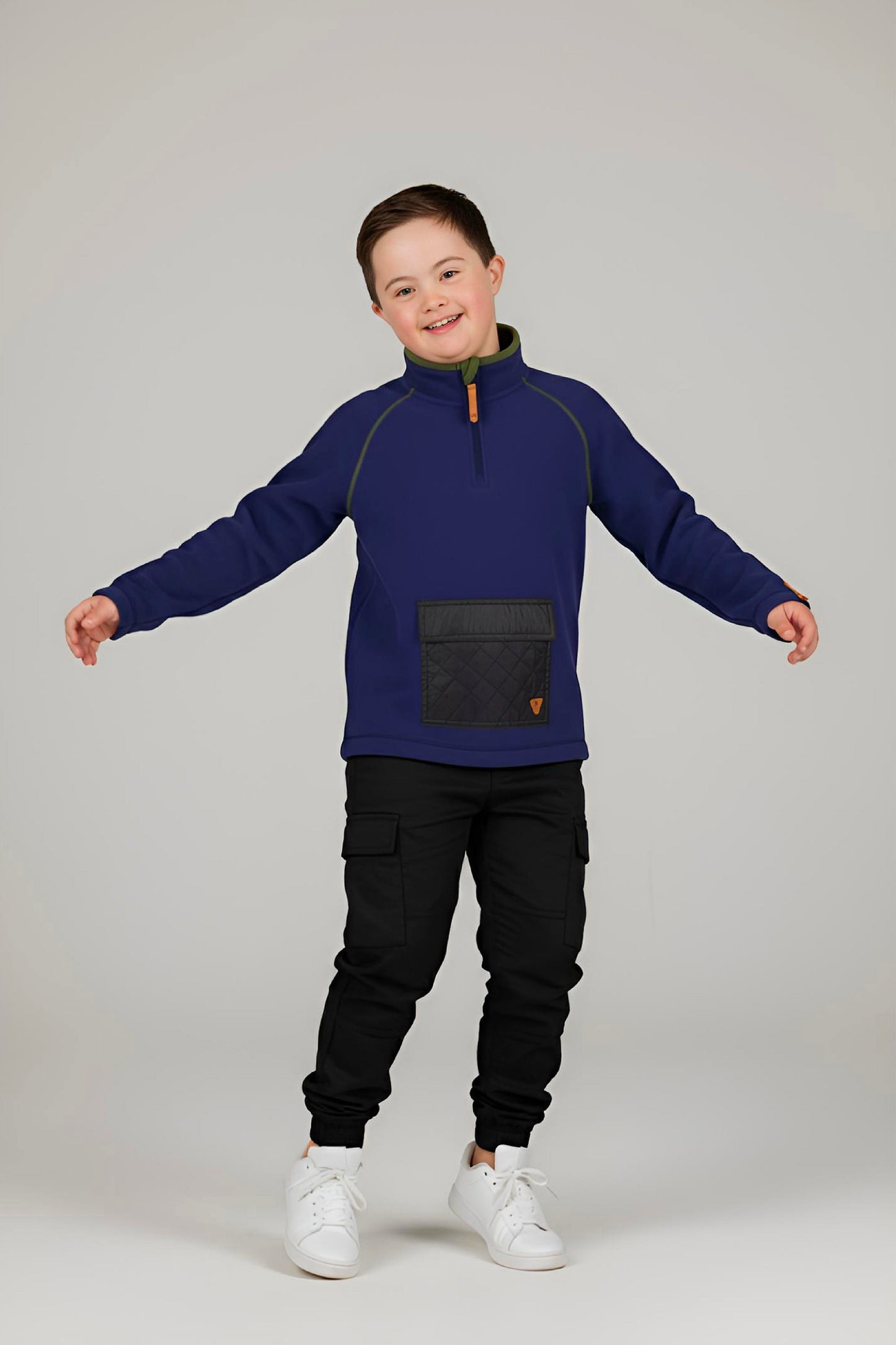 Adaptive Kids Pullover: Front Zipper, Cargo Pocket, Easy-Undressing Sleeves