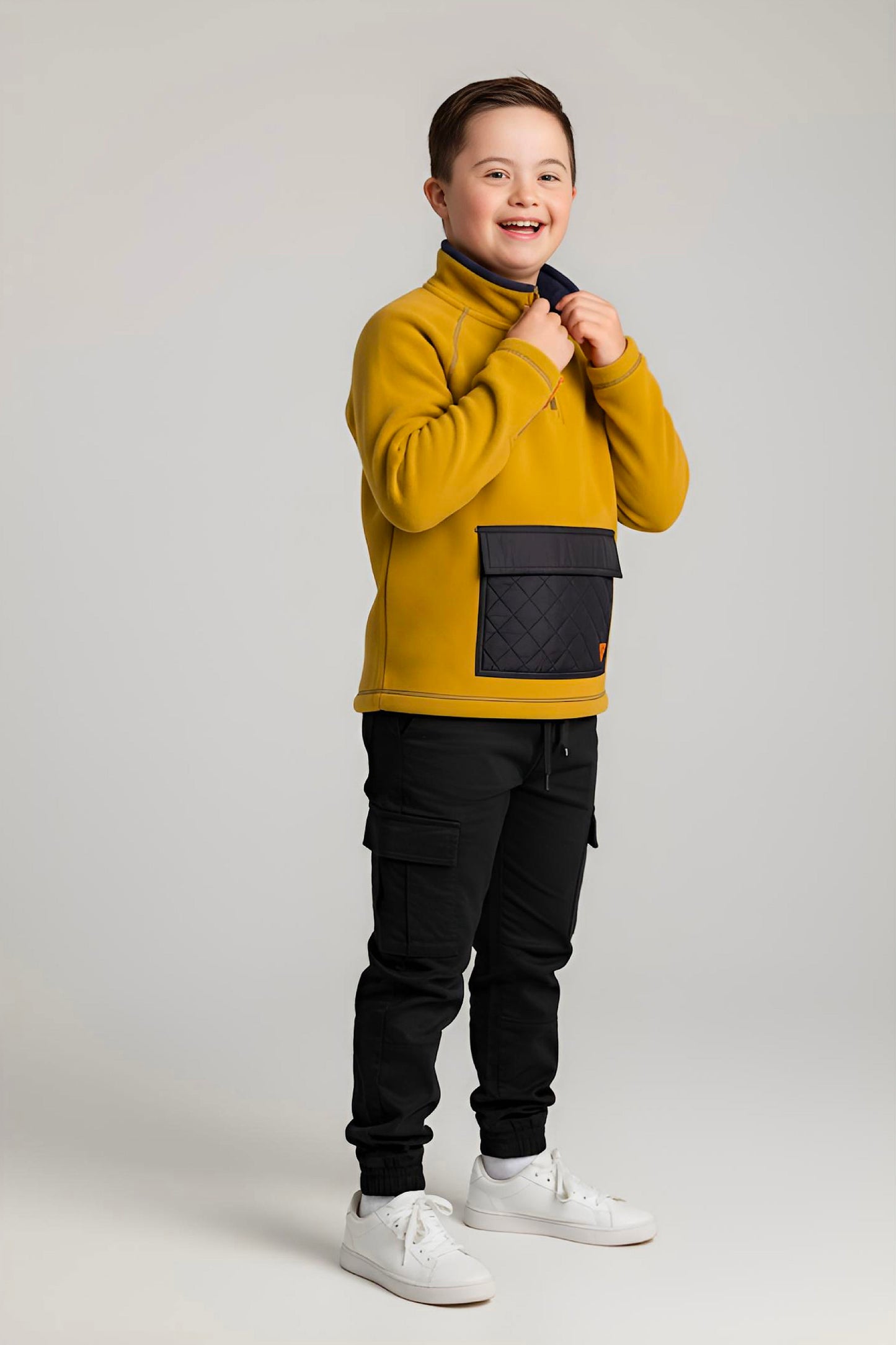 Adaptive Kids Pullover: Front Zipper, Cargo Pocket, Easy-Undressing Sleeves