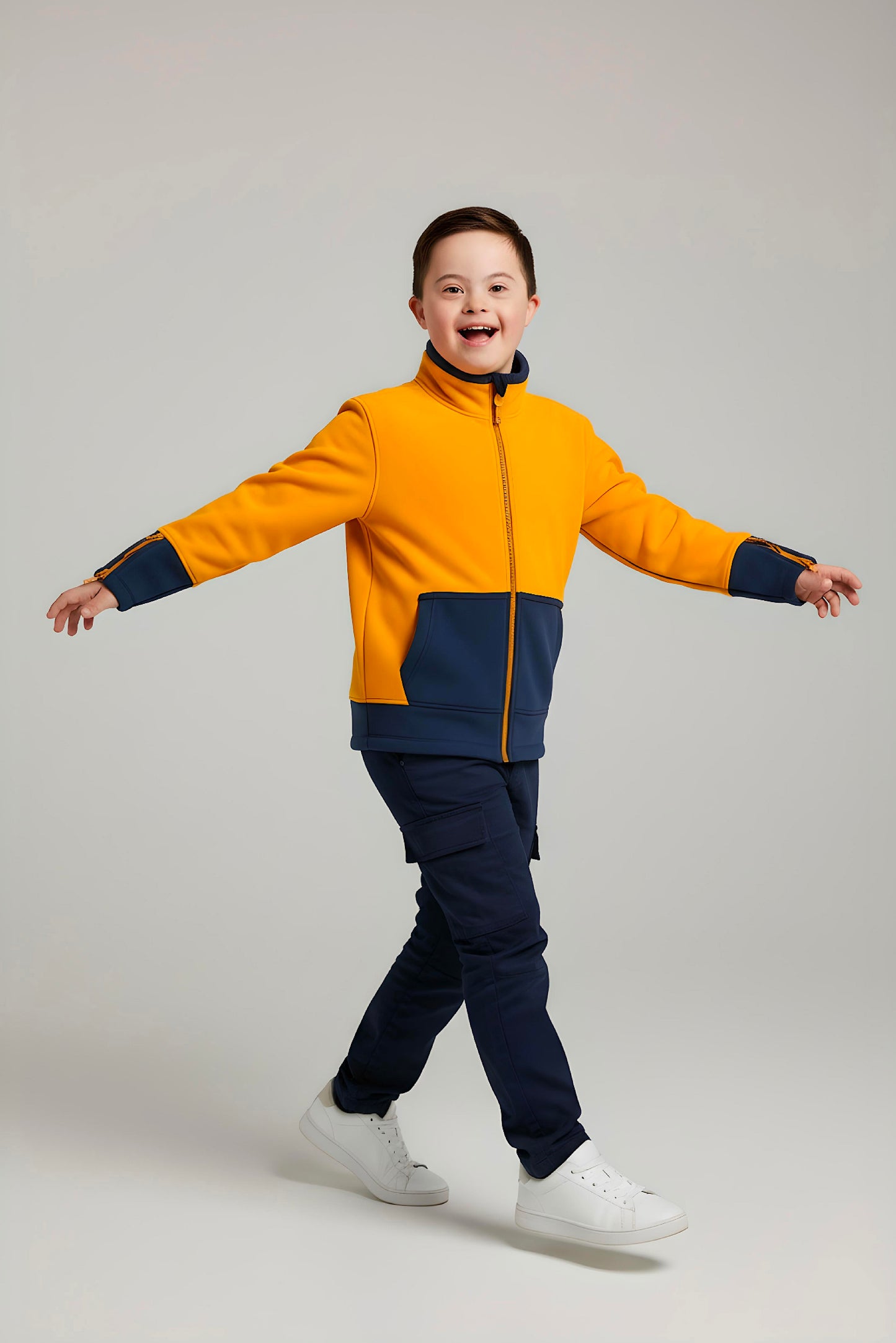 Adaptive Kids Jacket: Front Full Zipper, Cargo Pocket, Easy-Undressing Sleeves