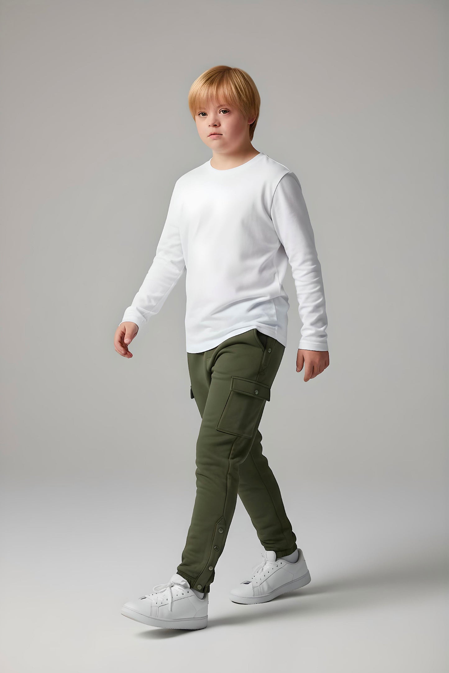 Adaptive Kids Cargo Joggers: Adjustable Elastic Waist & Side Zipper for Easy Undressing