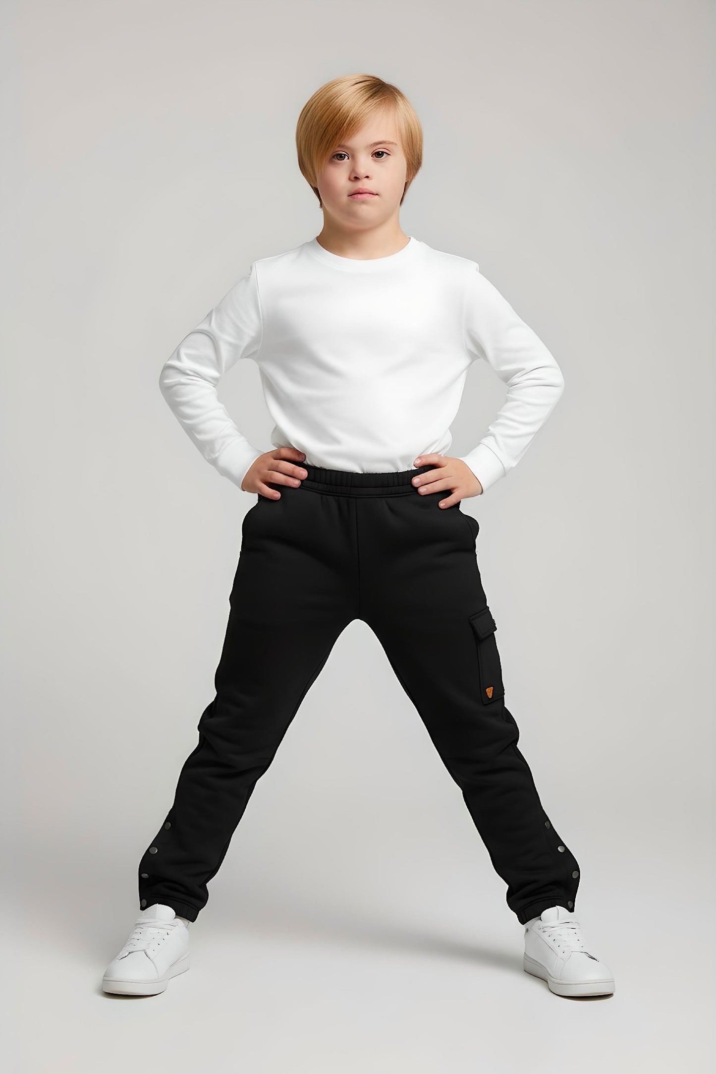 Adaptive Kids Cargo Joggers: Adjustable Elastic Waist & Side Zipper for Easy Undressing