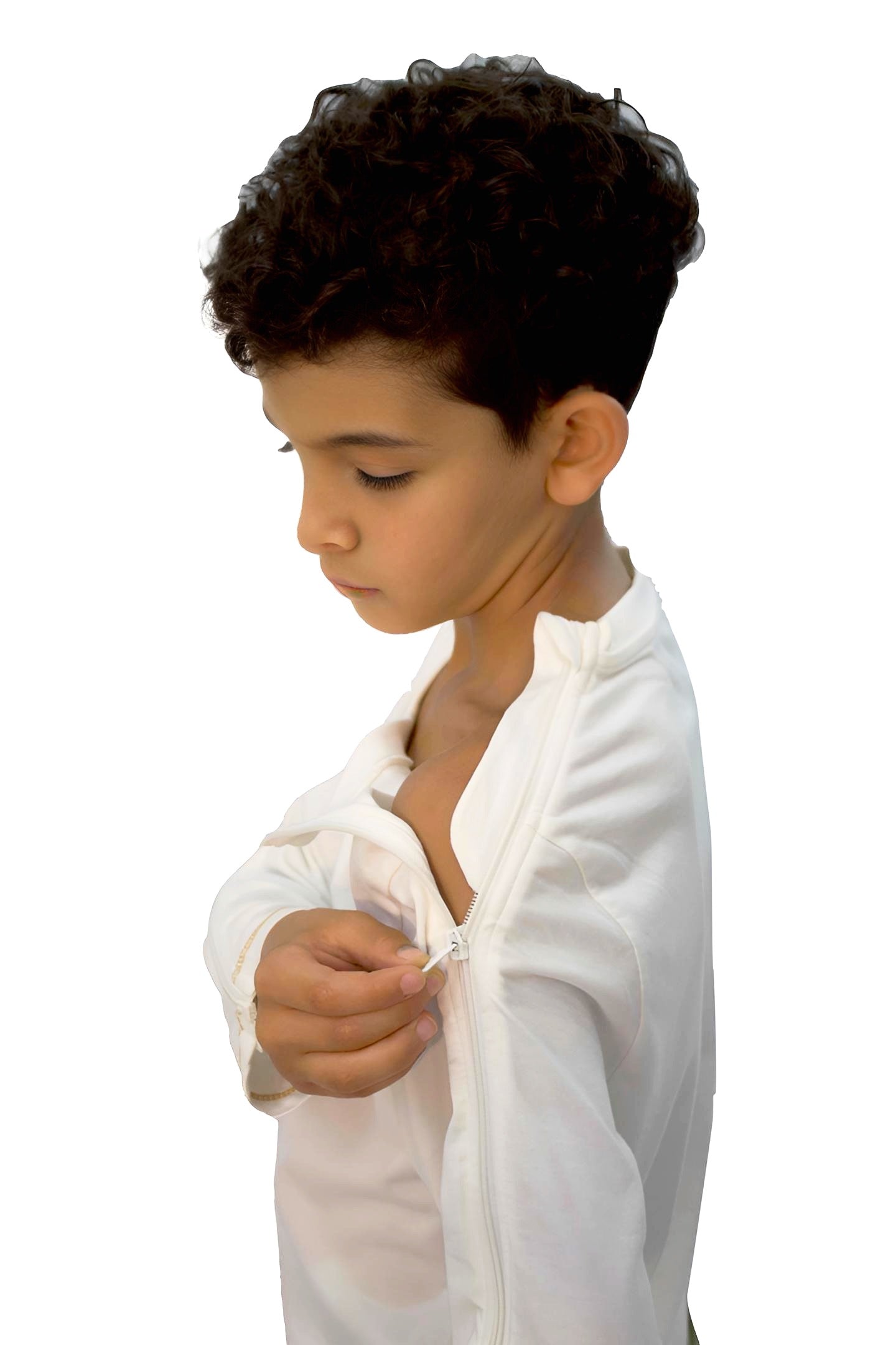 Adaptive Kids Long Sleeve V-Neck Top: Full Shoulder Zipper for Easy Undressing