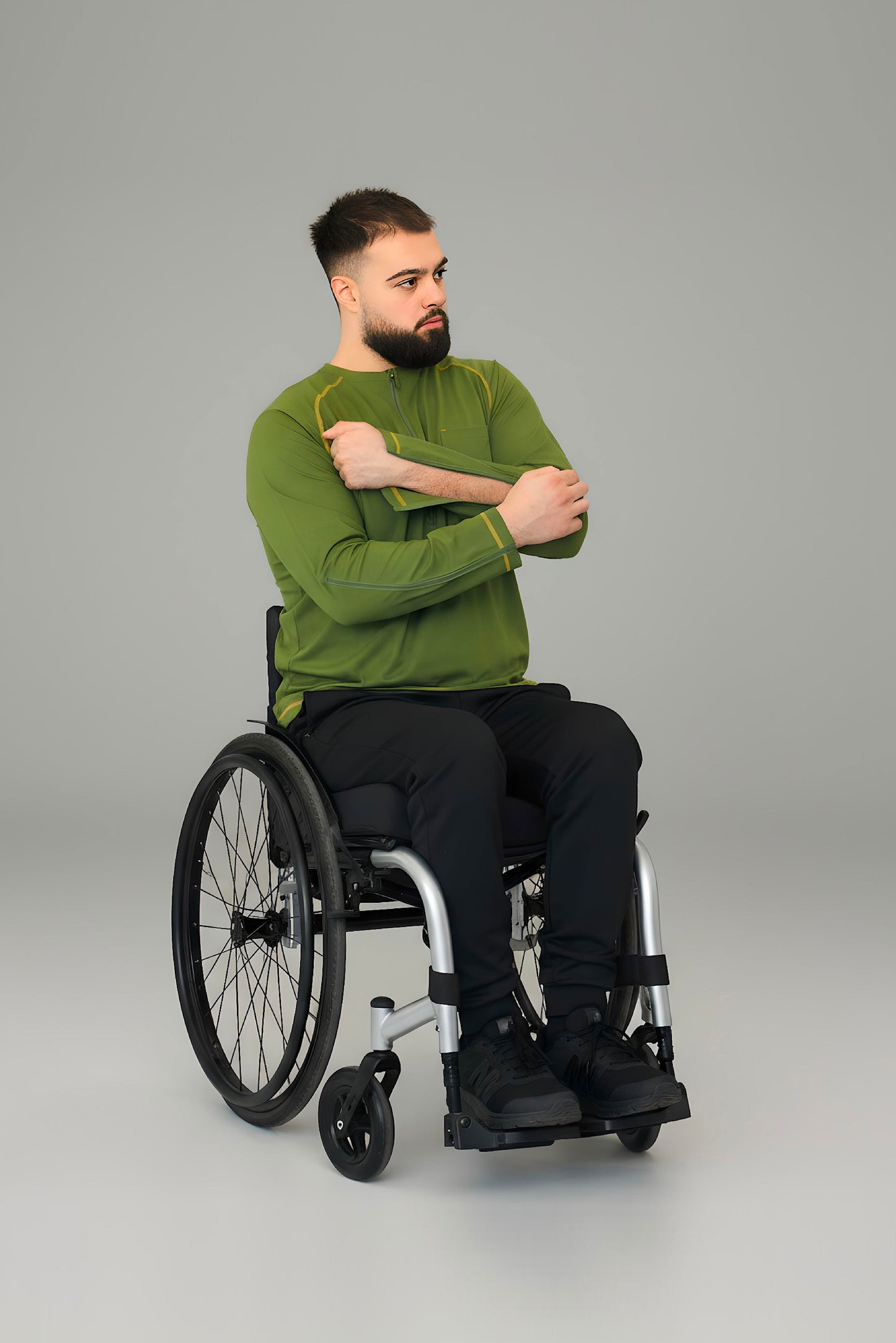 Men’s Adaptive Clothing Long Ragland Sleeve Soft Style Cotton Crow Neck Top, Half Zipper Front, Ragland Sleeve Zipper Easy Undressing