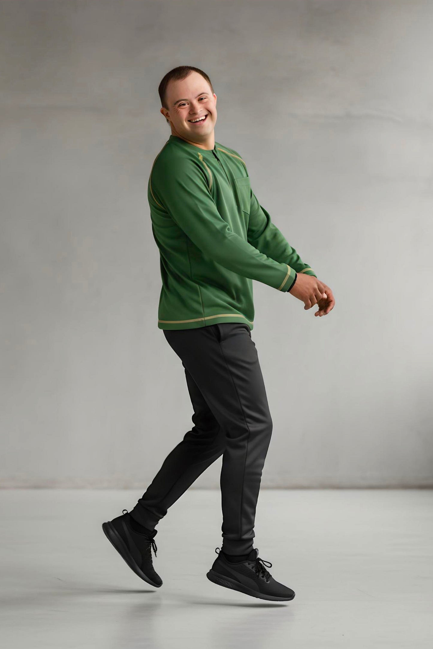 Men’s Adaptive Clothing Long Ragland Sleeve Soft Style Cotton Crow Neck Top, Half Zipper Front, Ragland Sleeve Zipper Easy Undressing