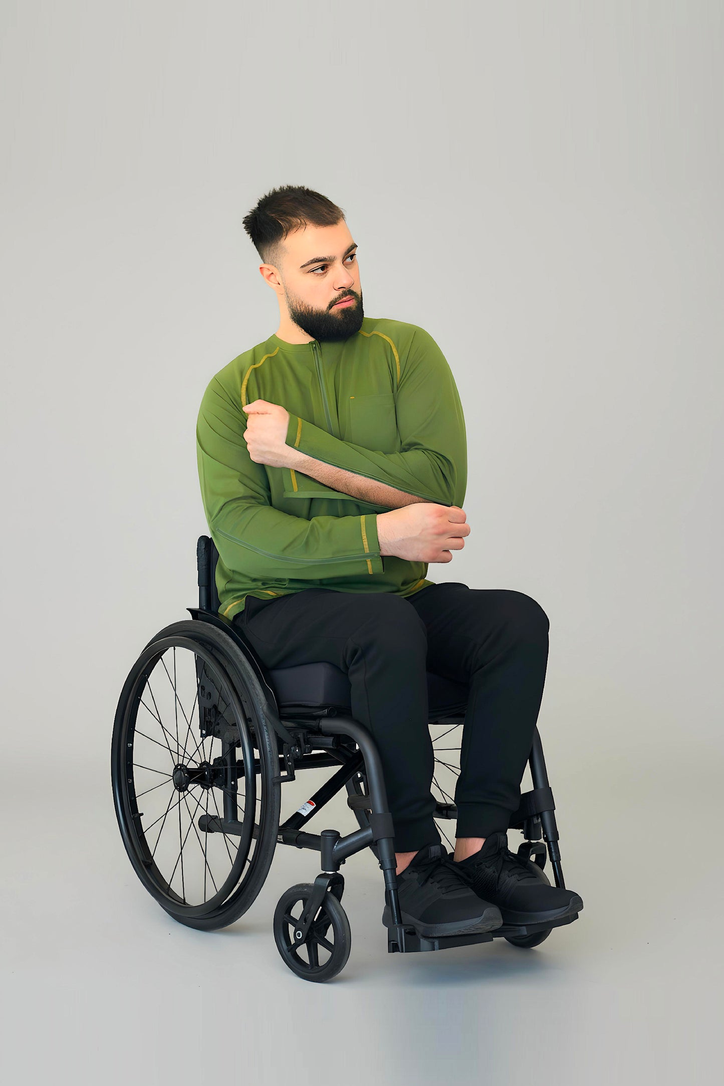 Men’s Adaptive Clothing Long Ragland Sleeve Soft Style Cotton Crow Neck Top, Half Zipper Front, Ragland Sleeve Zipper Easy Undressing