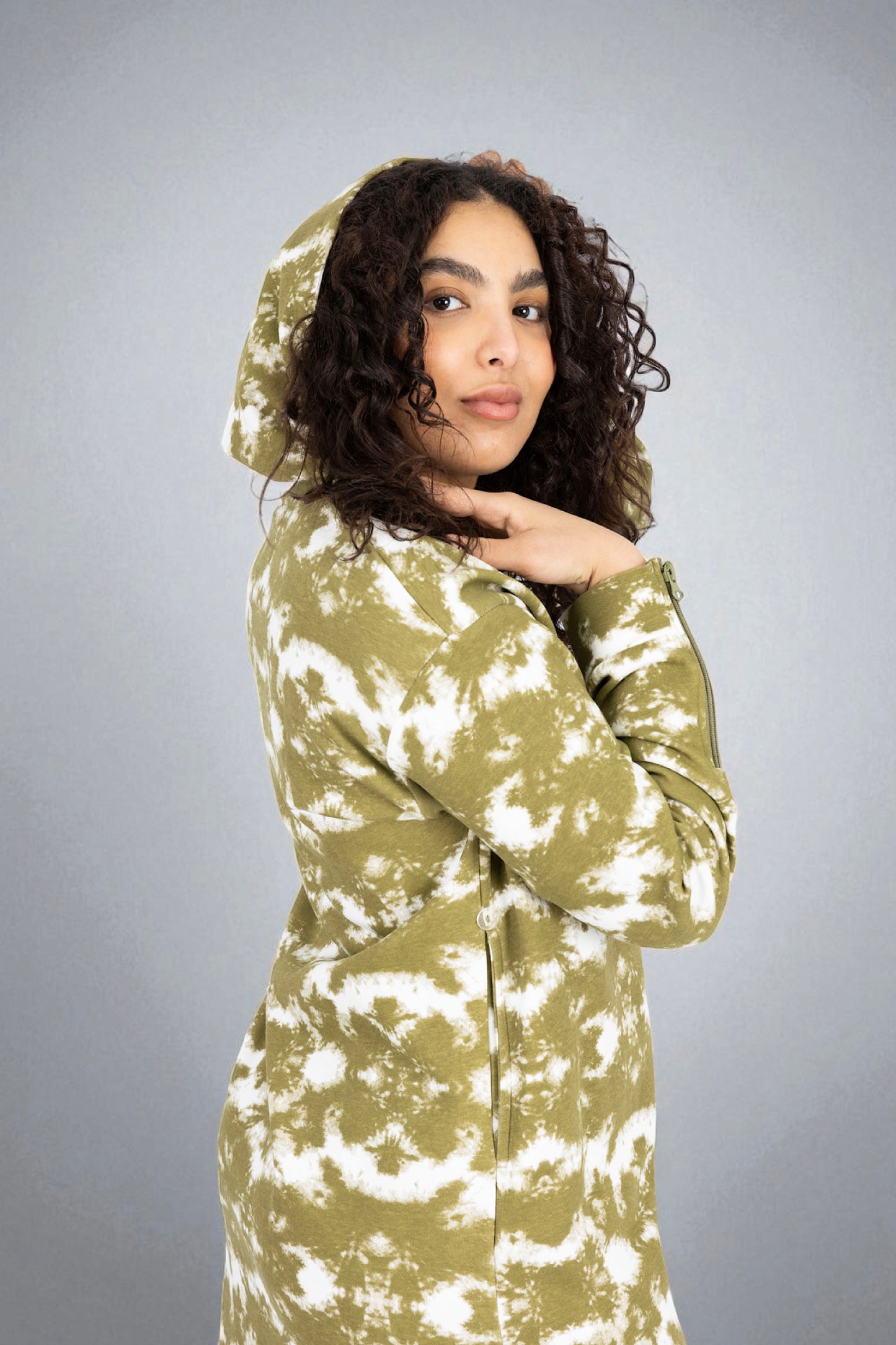 Adaptive Kids Tie-Dye Hoodie Sweatshirt Dress, Front Full Zipper and Easy-Undressing Sleeves