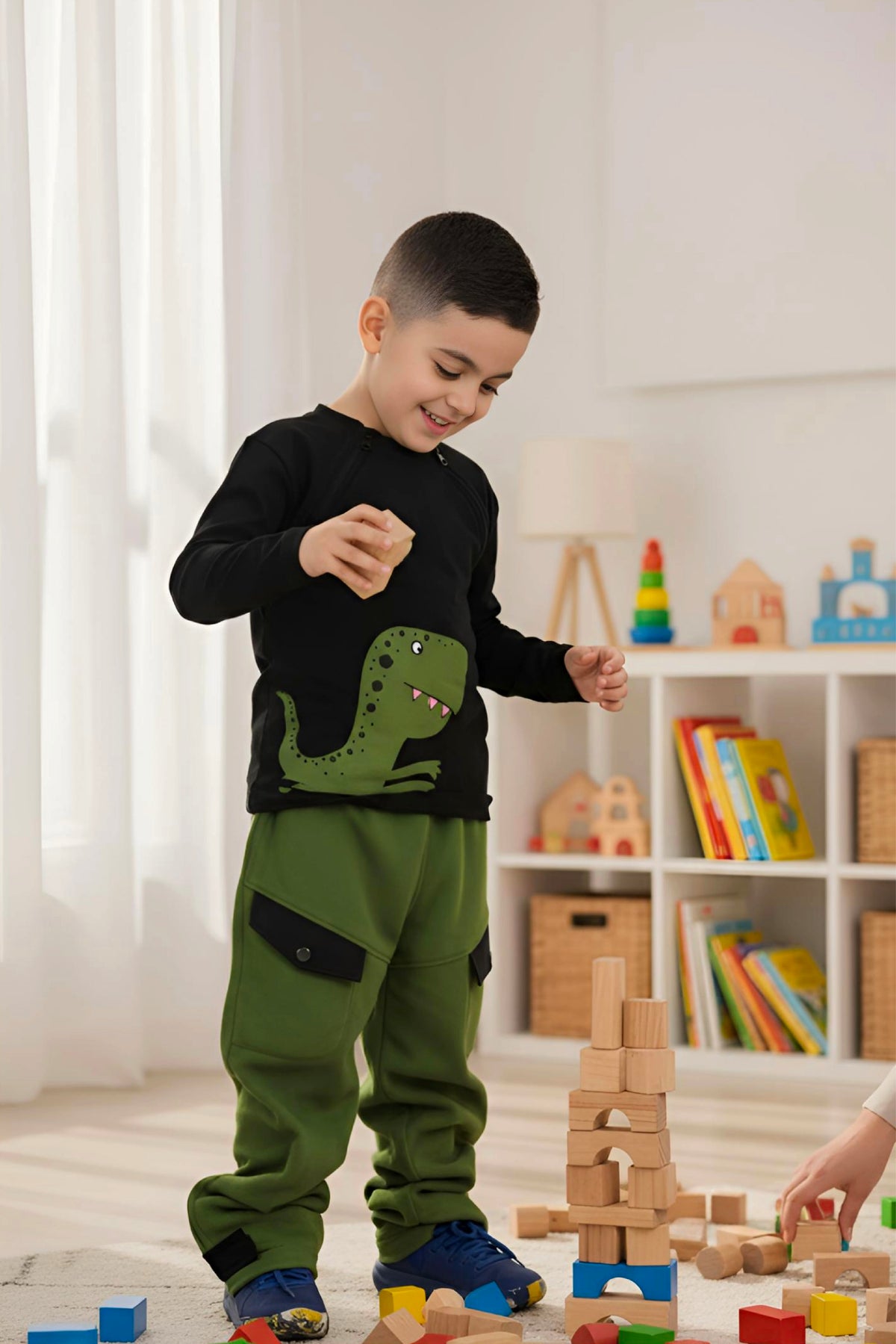 Adaptive Clothing: Dragon Print Kids’ Top with Two Front Neck Zippers