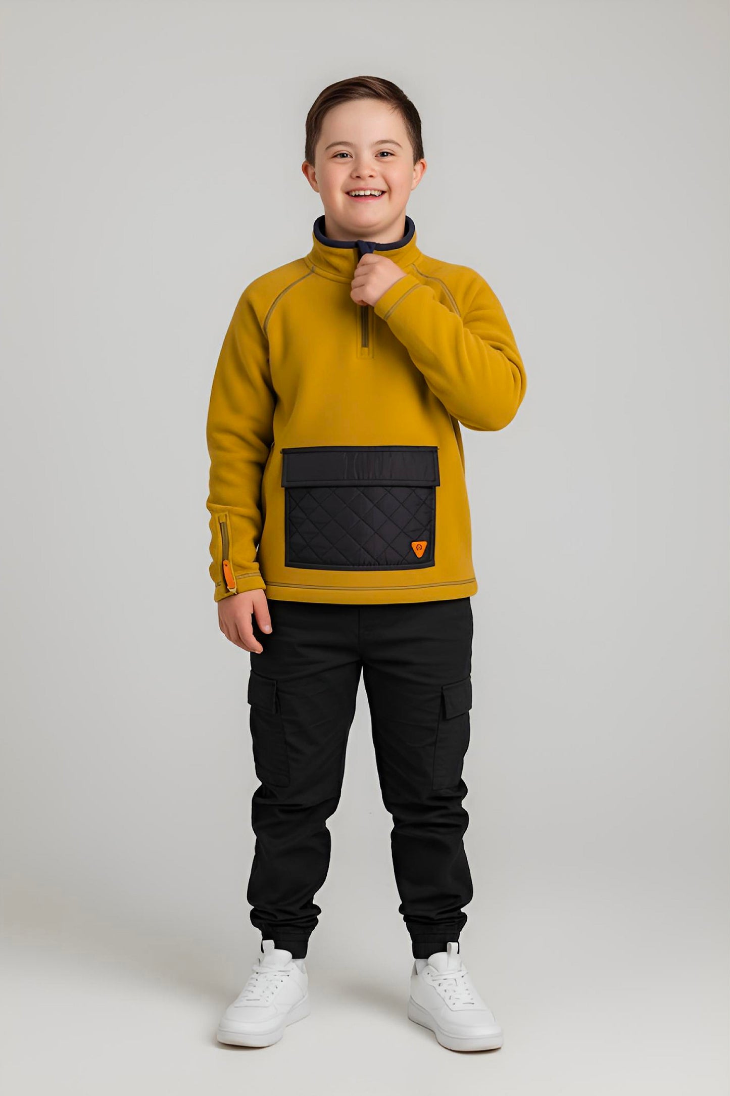 Adaptive Kids Pullover: Front Zipper, Cargo Pocket, Easy-Undressing Sleeves