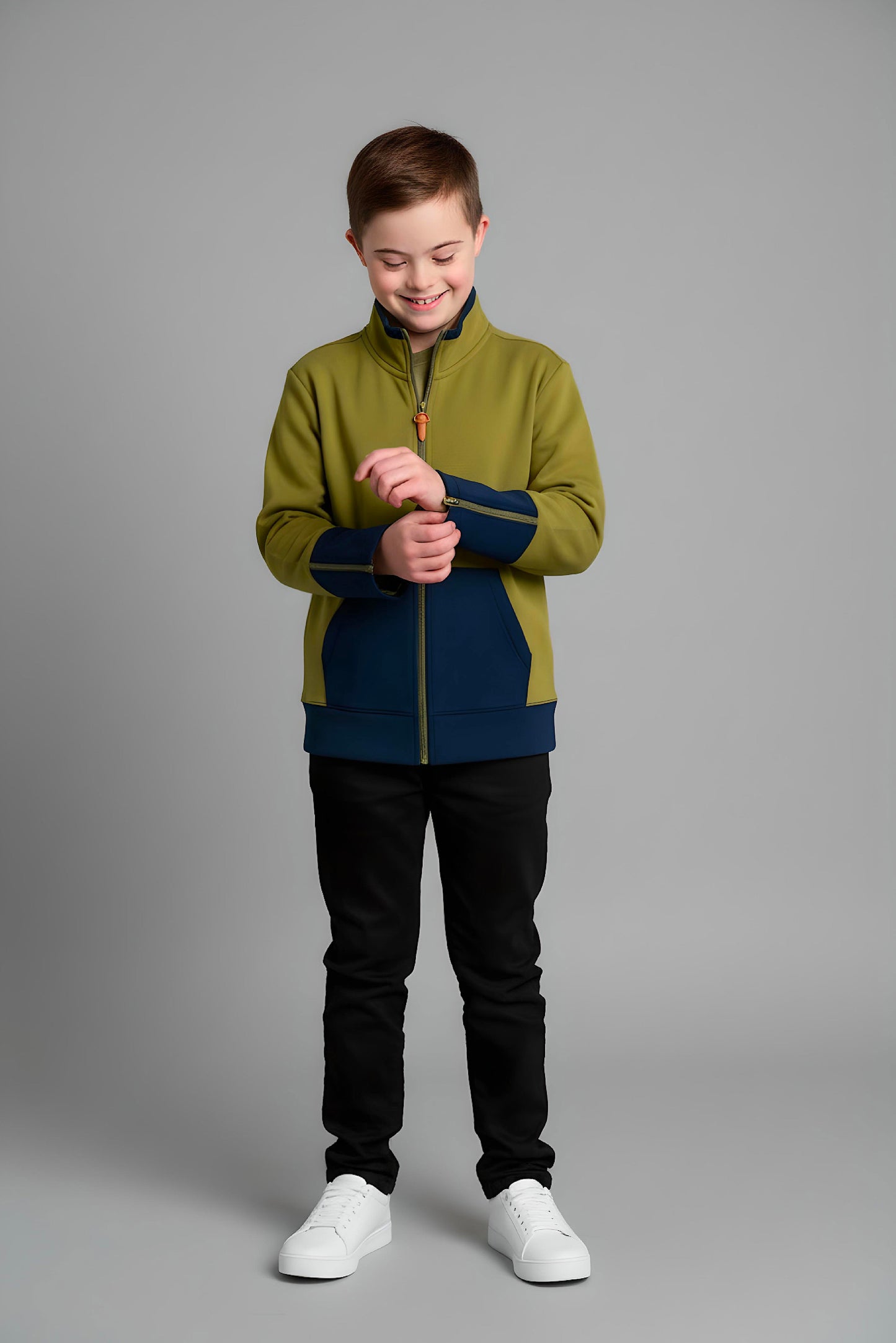 Adaptive Kids Jacket: Front Full Zipper, Cargo Pocket, Easy-Undressing Sleeves