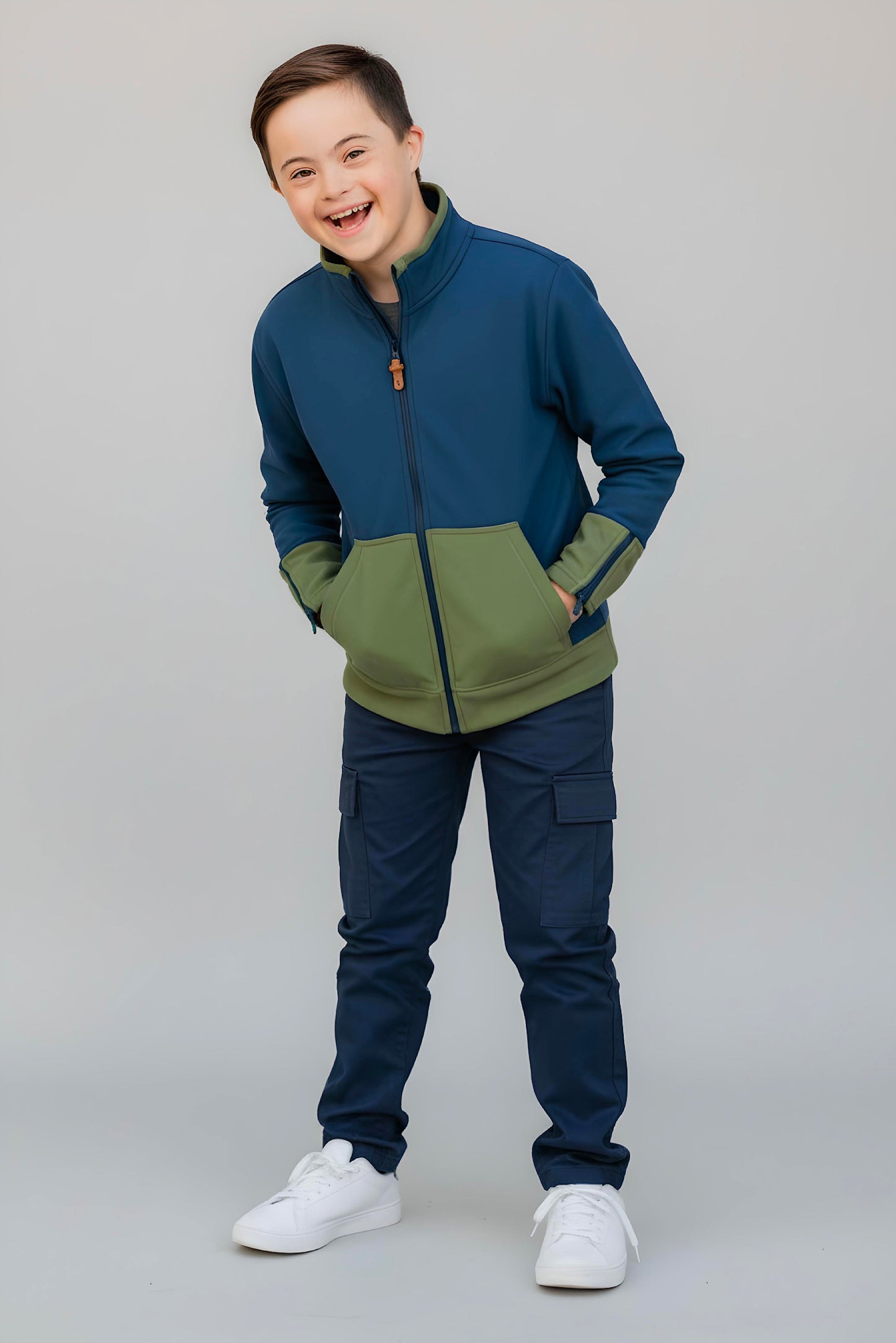 Adaptive Kids Jacket: Front Full Zipper, Cargo Pocket, Easy-Undressing Sleeves