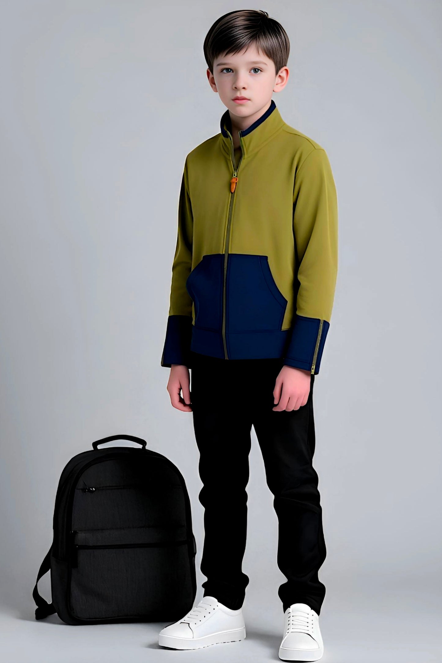 Adaptive Kids Jacket: Front Full Zipper, Cargo Pocket, Easy-Undressing Sleeves