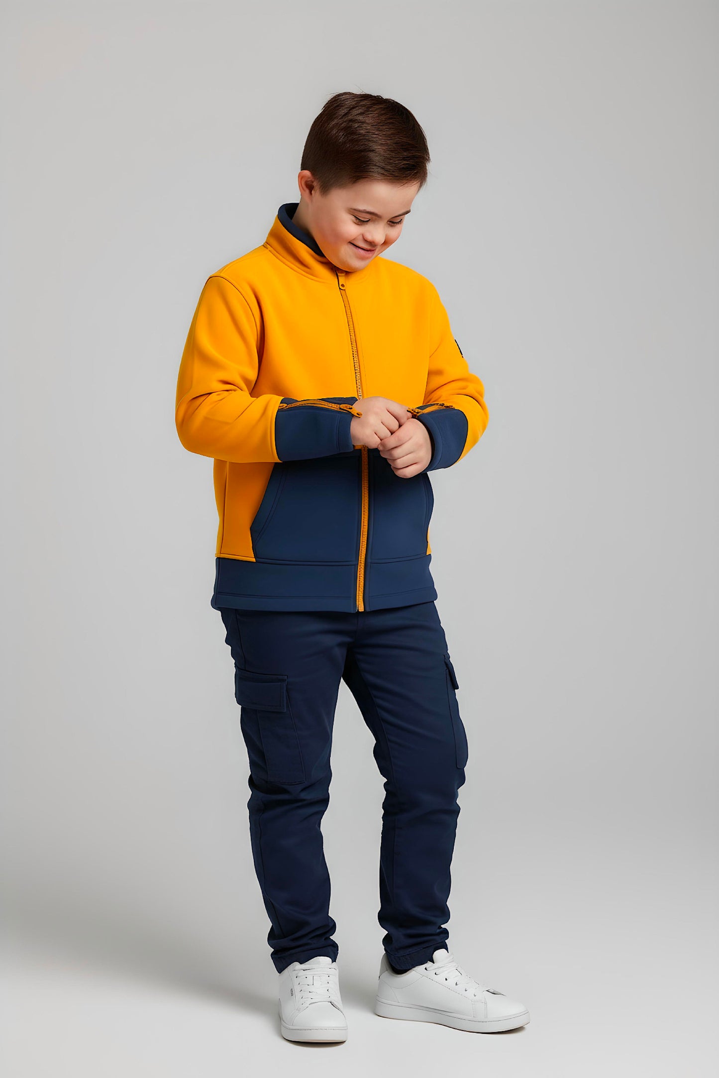 Adaptive Kids Jacket: Front Full Zipper, Cargo Pocket, Easy-Undressing Sleeves