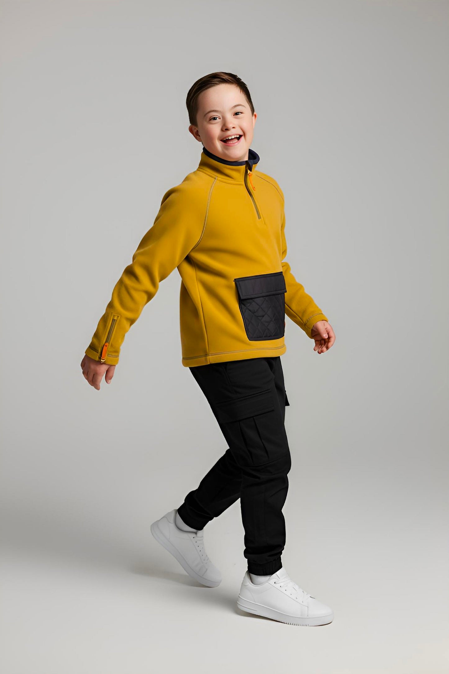 Adaptive Kids Pullover: Front Zipper, Cargo Pocket, Easy-Undressing Sleeves