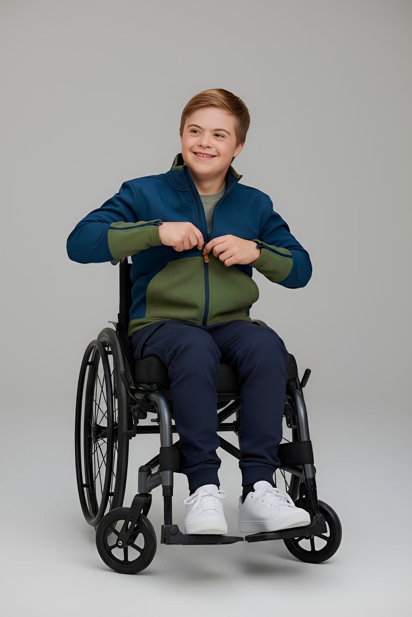 Adaptive Kids Jacket: Front Full Zipper, Cargo Pocket, Easy-Undressing Sleeves