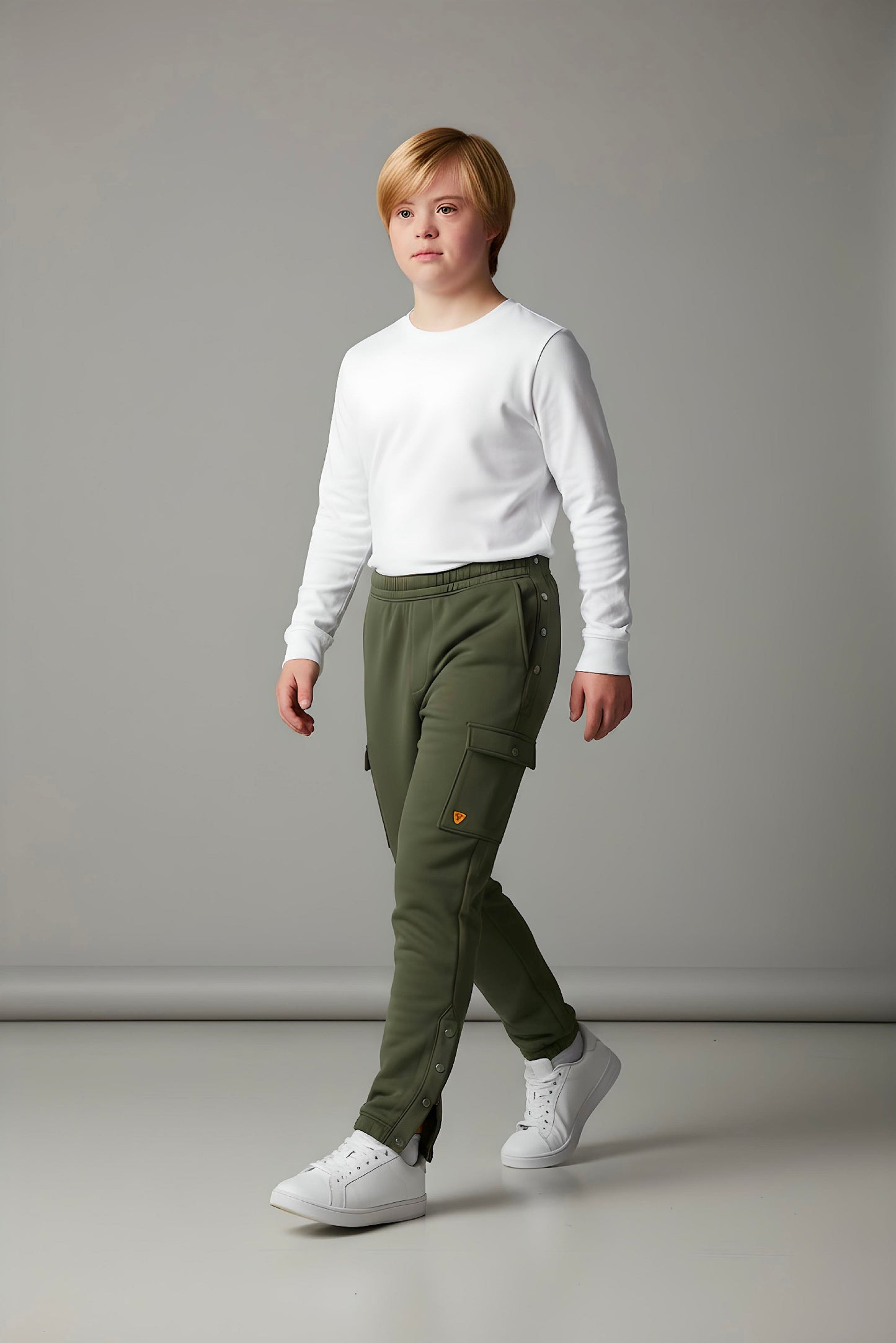 Adaptive Kids Cargo Joggers: Adjustable Elastic Waist & Side Zipper for Easy Undressing