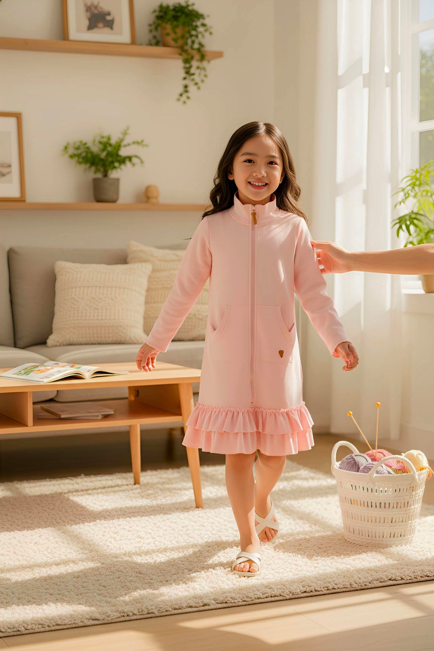 Kids Adaptive Dolman Sweatshirt Dress with Zipper & Cargo Pocket