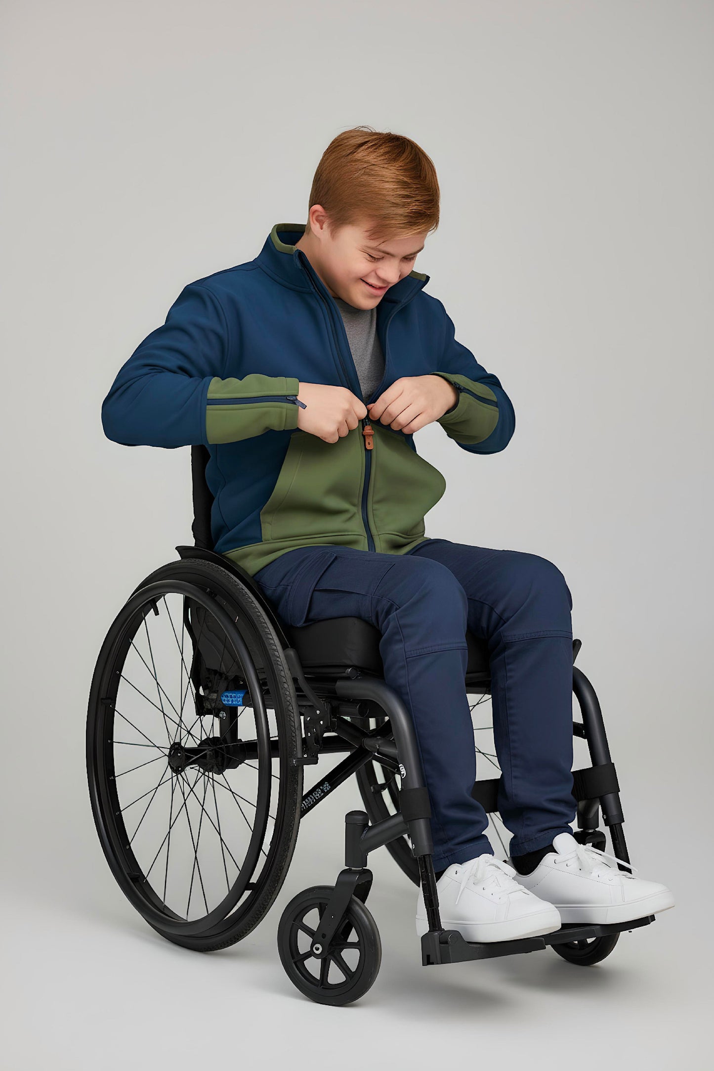 Adaptive Kids Jacket: Front Full Zipper, Cargo Pocket, Easy-Undressing Sleeves