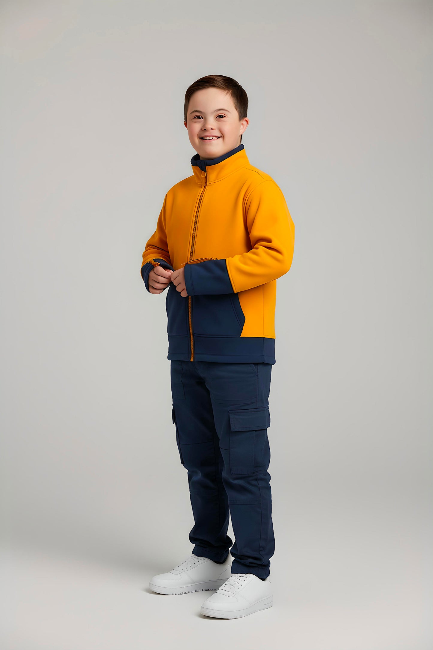 Adaptive Kids Jacket: Front Full Zipper, Cargo Pocket, Easy-Undressing Sleeves