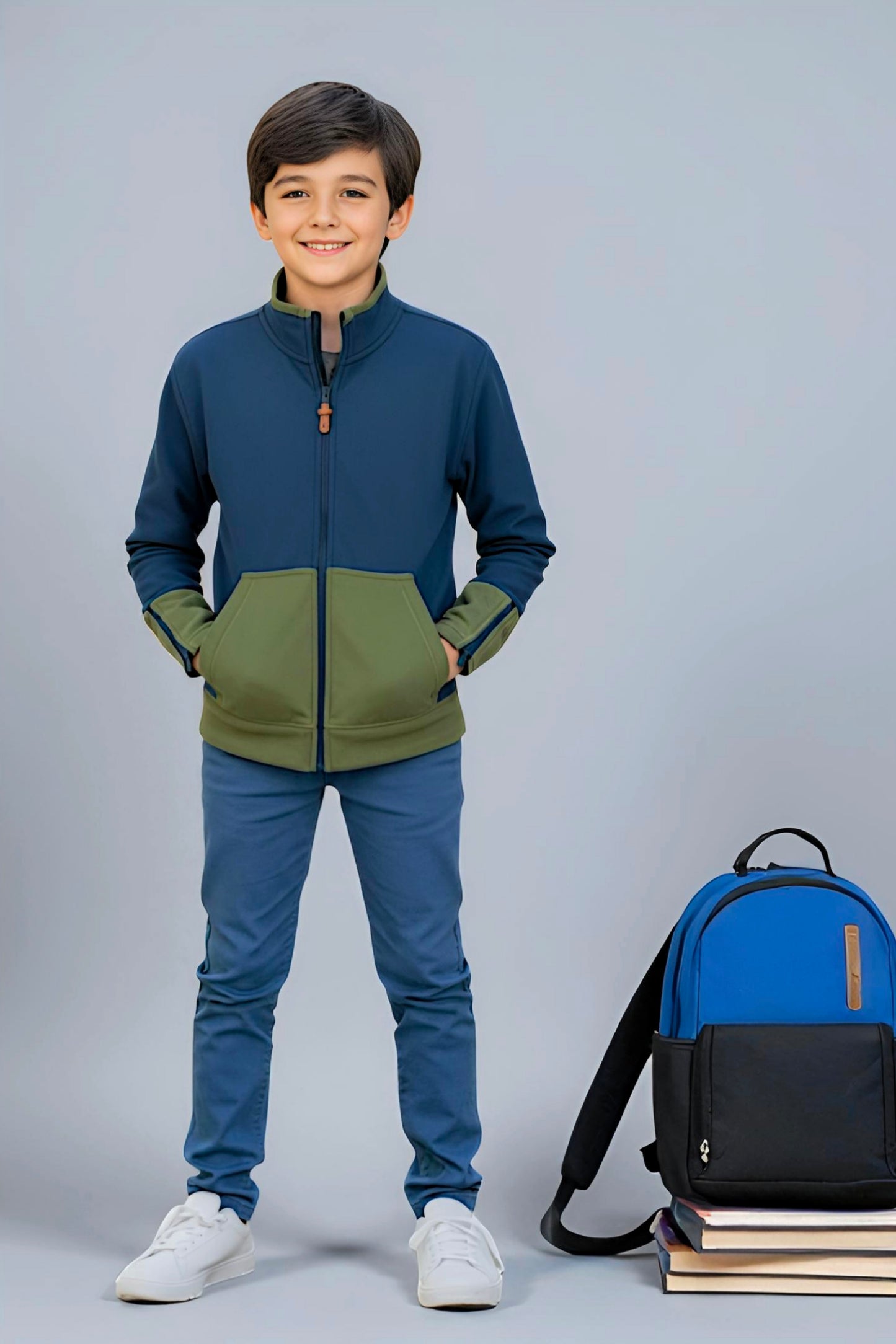 Adaptive Kids Jacket: Front Full Zipper, Cargo Pocket, Easy-Undressing Sleeves
