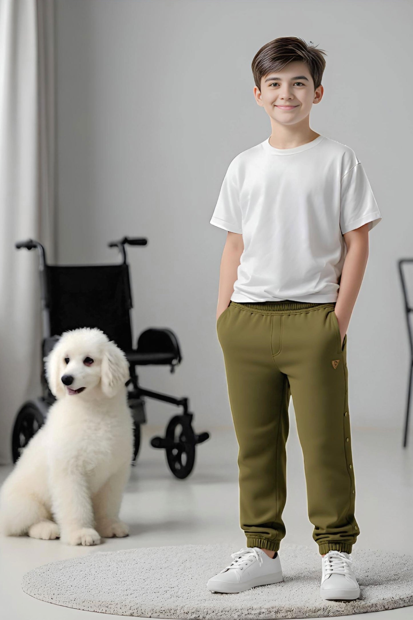 Adaptive Kids Jogger Sweatpants, Adjustable Elastic waist, Full Side Zipper for Easy Undressing