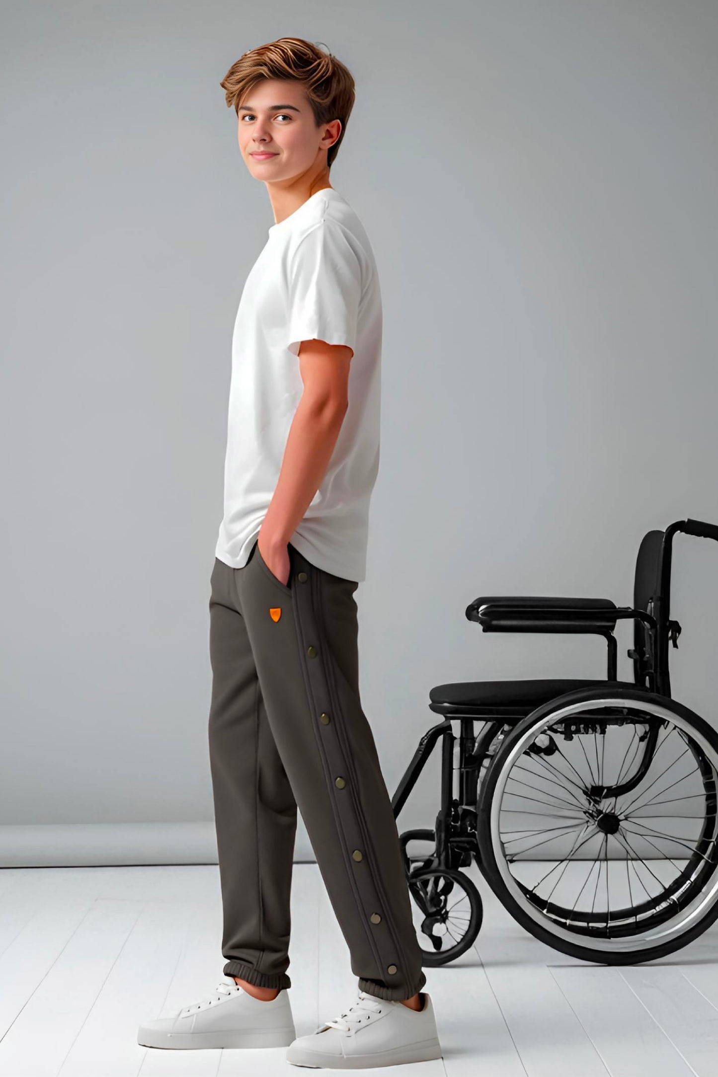 Adaptive Kids Jogger Sweatpants, Adjustable Elastic waist, Full Side Zipper for Easy Undressing
