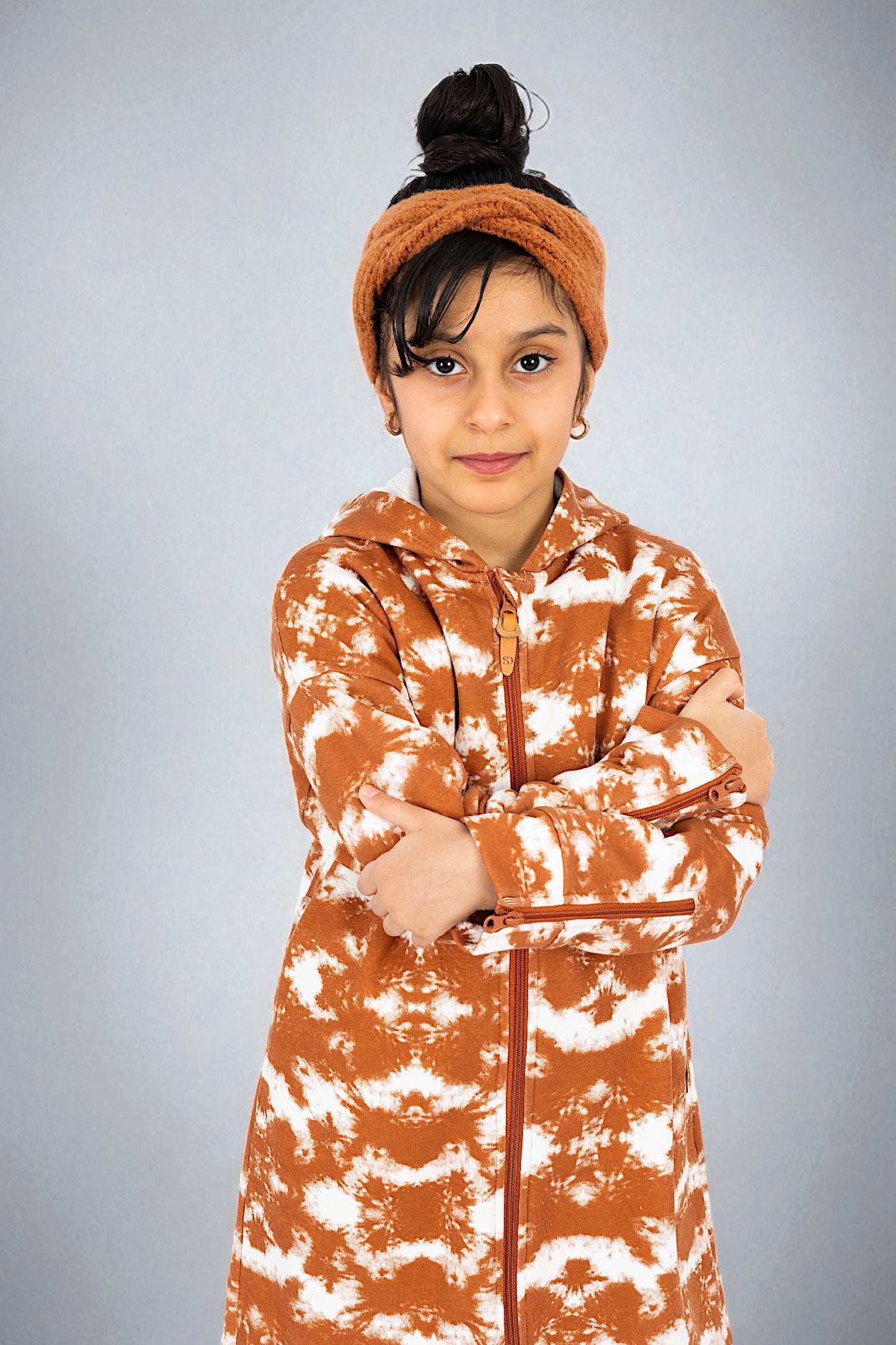 Adaptive Kids Tie-Dye Hoodie Sweatshirt Dress, Front Full Zipper and Easy-Undressing Sleeves