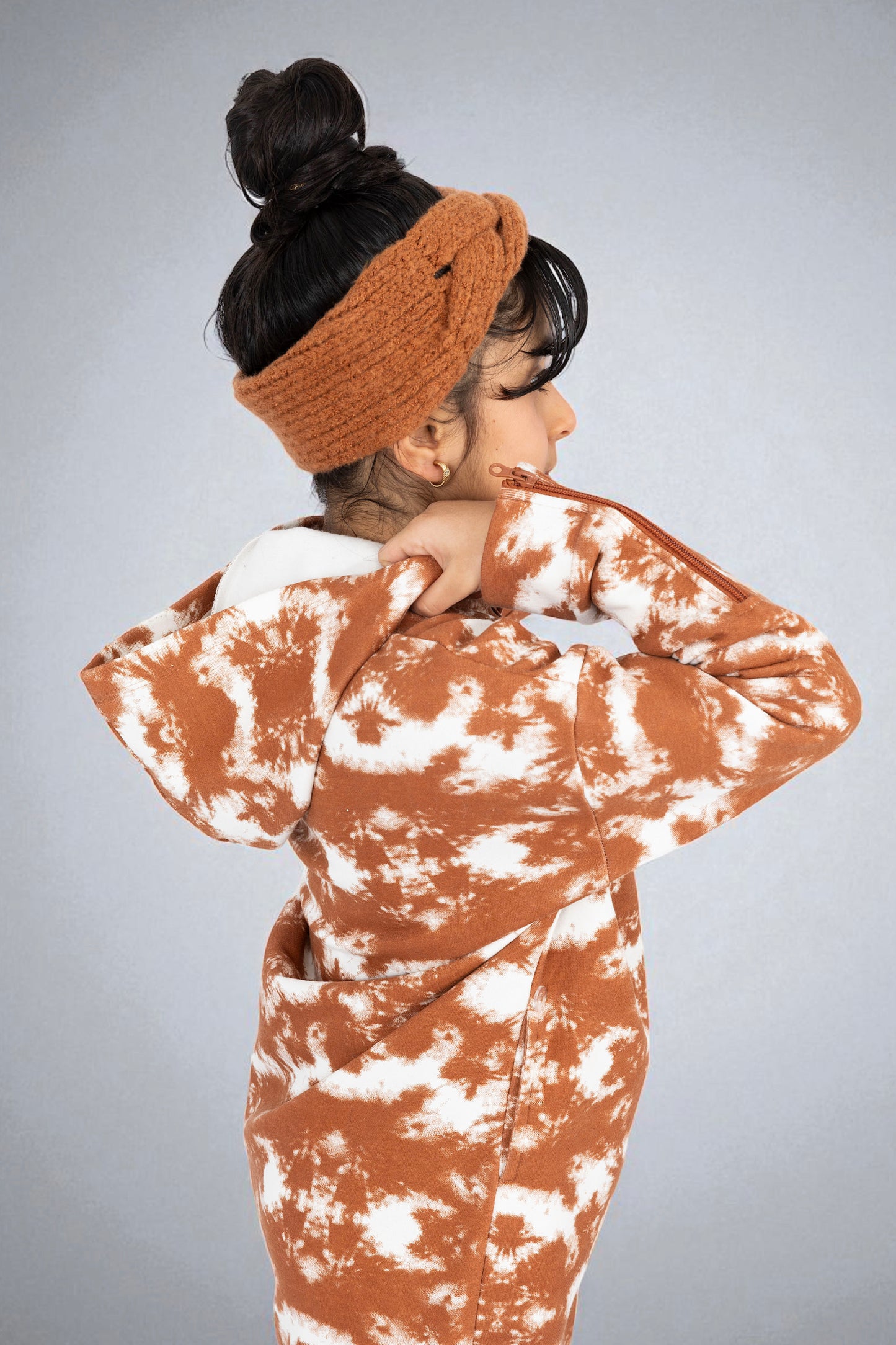 Adaptive Kids Tie-Dye Hoodie Sweatshirt Dress, Front Full Zipper and Easy-Undressing Sleeves