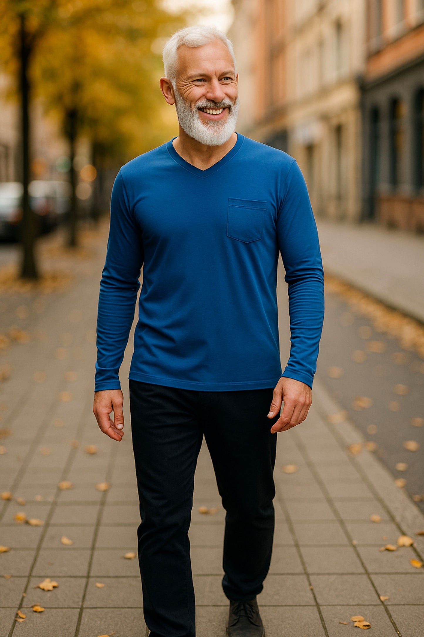 Men’s Adaptive Clothing Long Sleeve Soft Style Cotton V Neck Top with a Full Zipper at Shoulder Opens Completely for Easy Undressing