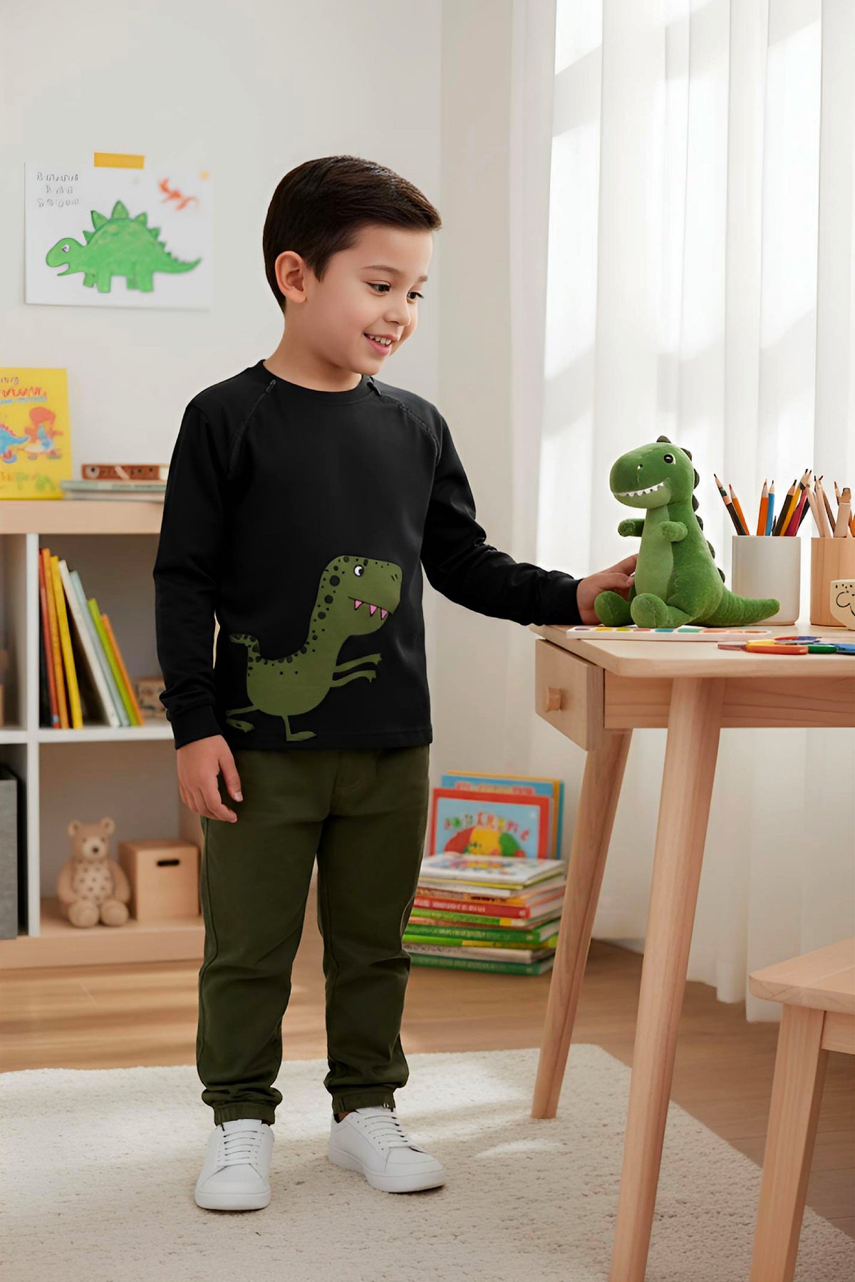 Adaptive Clothing: Dragon Print Kids’ Top with Two Front Neck Zippers