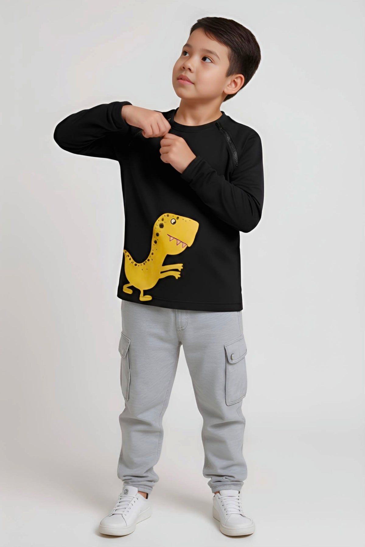 Adaptive Clothing: Dragon Print Kids’ Top with Two Front Neck Zippers