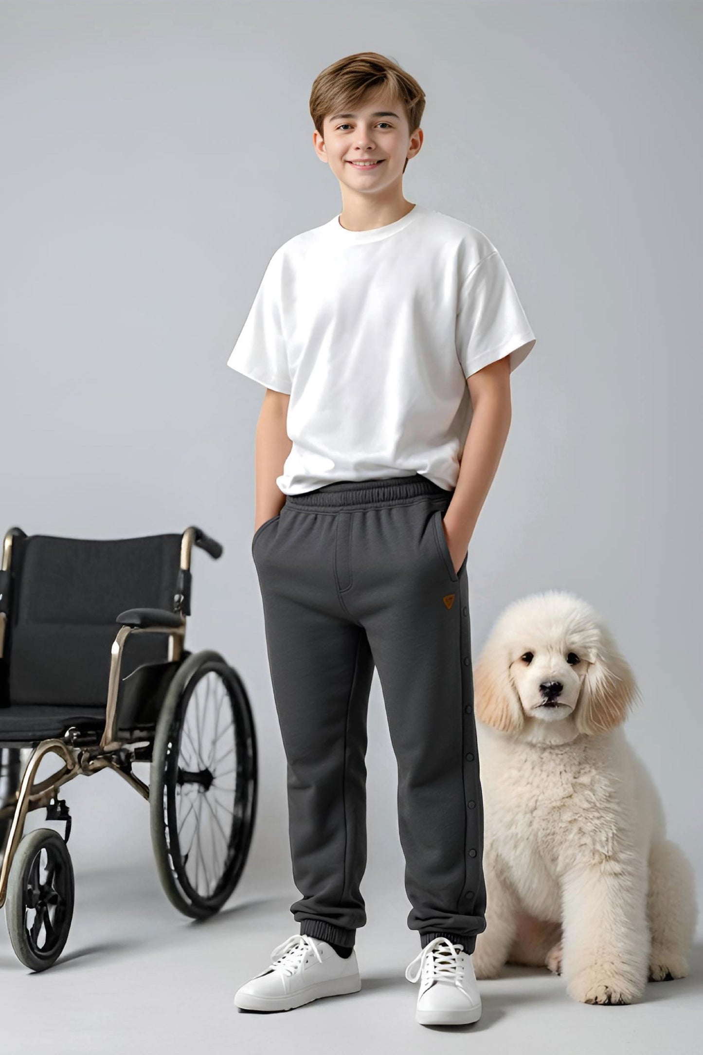 Adaptive Kids Jogger Sweatpants, Adjustable Elastic waist, Full Side Zipper for Easy Undressing