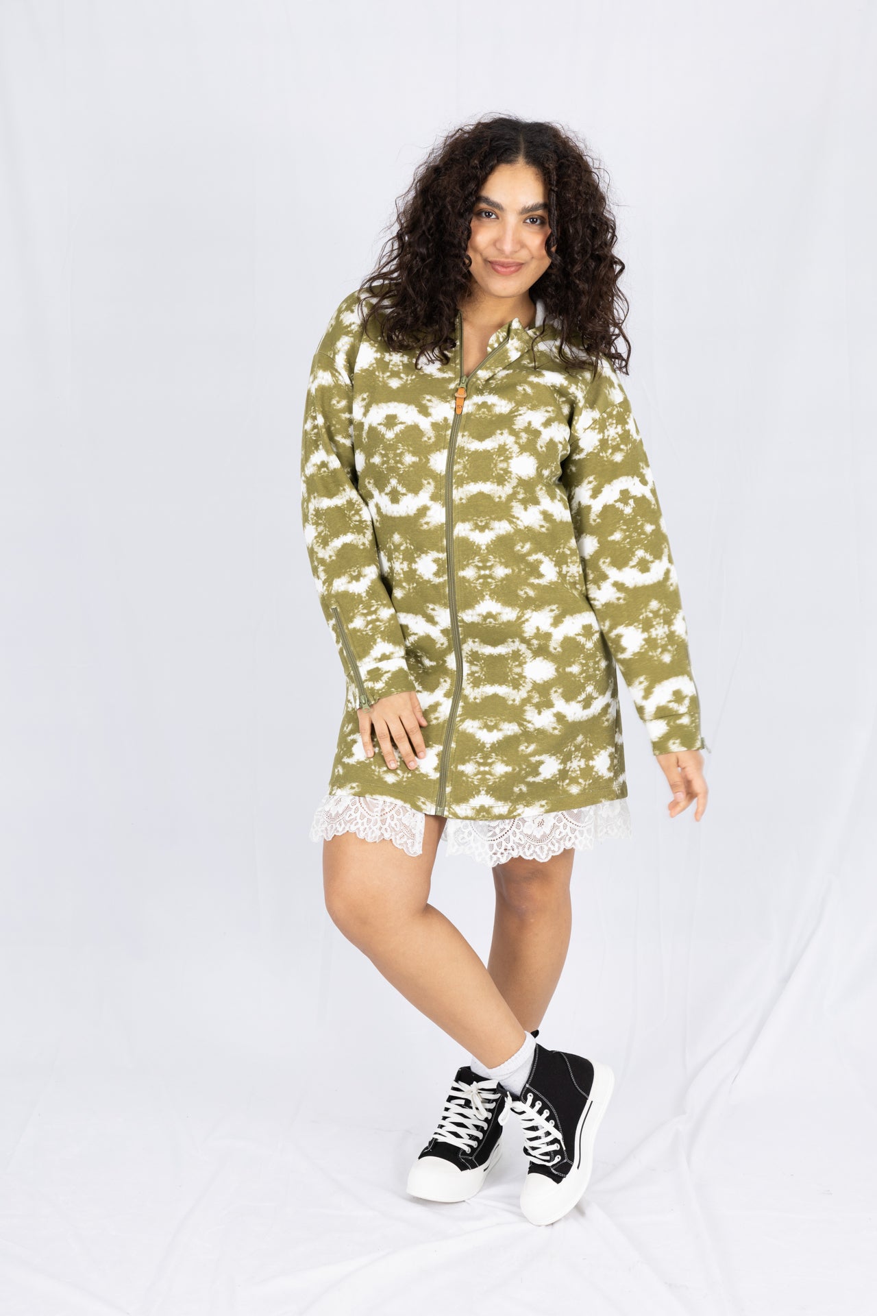 Adaptive Kids Tie-Dye Hoodie Sweatshirt Dress, Front Full Zipper and Easy-Undressing Sleeves