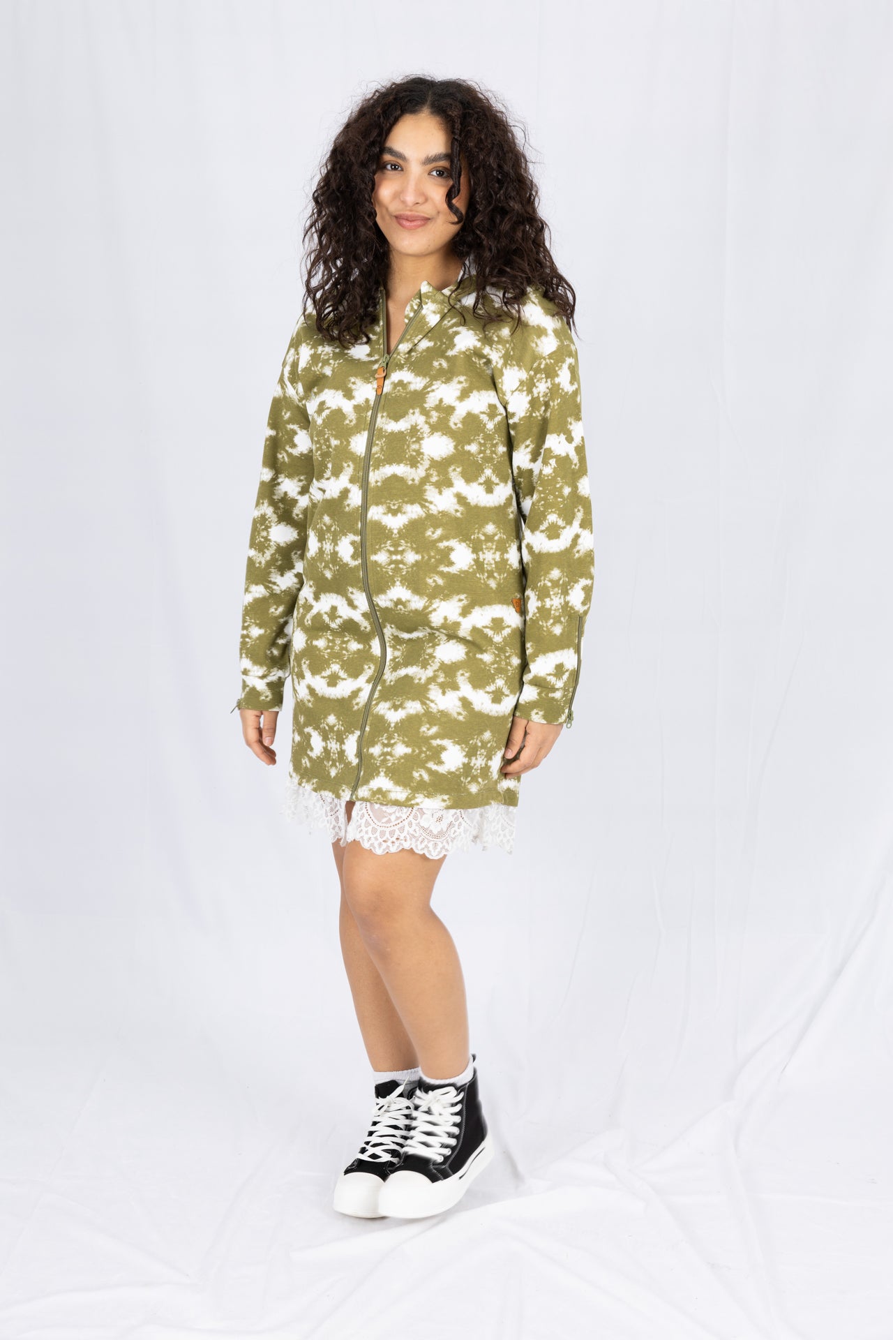 Adaptive Kids Tie-Dye Hoodie Sweatshirt Dress, Front Full Zipper and Easy-Undressing Sleeves