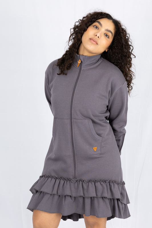 Kids Adaptive Dolman Sweatshirt Dress with Zipper & Cargo Pocket