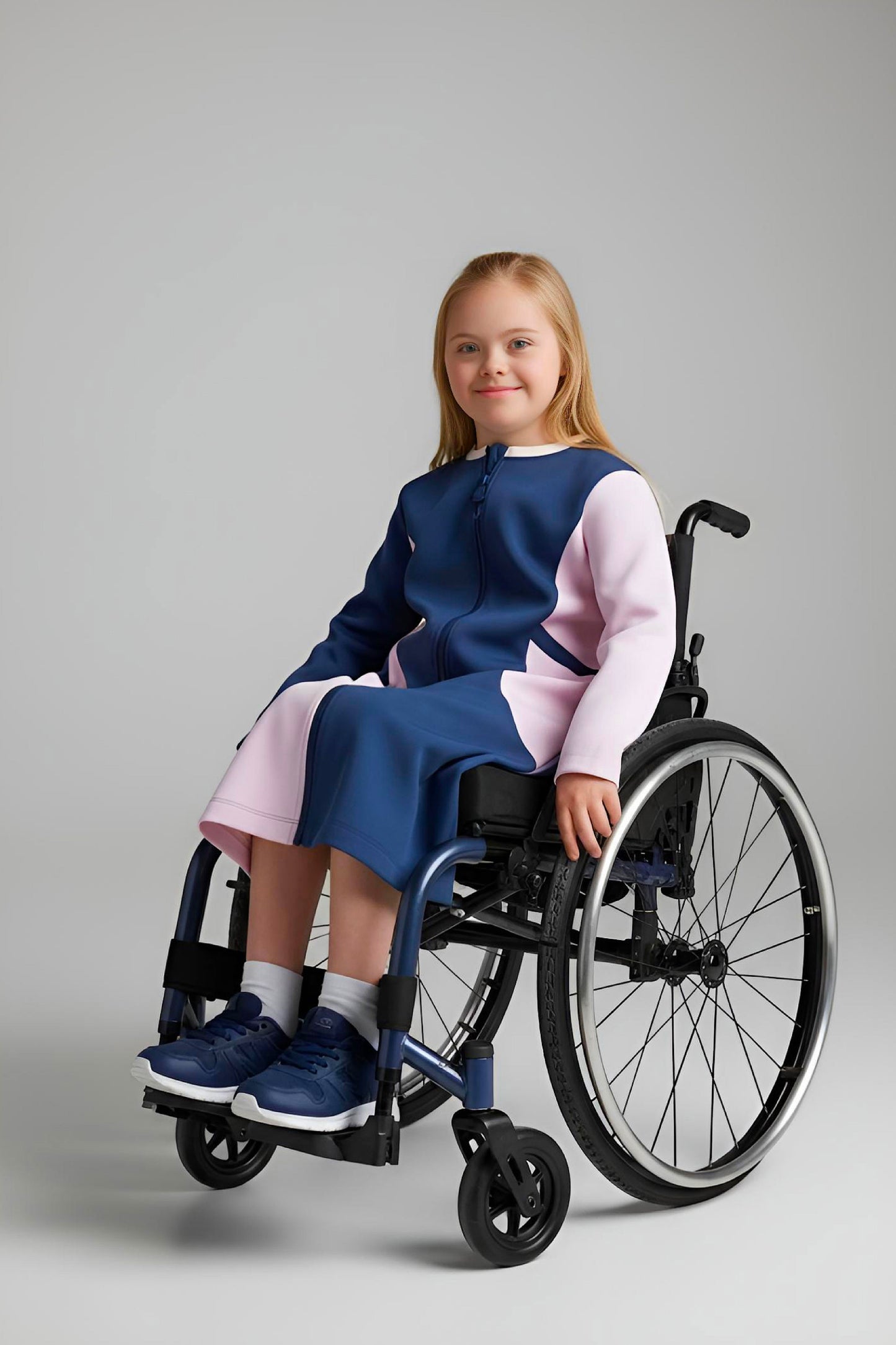 Adaptive Kids Crow Neck Dress with Cargo Pocket & Full Front Zipper for Easy Undressing