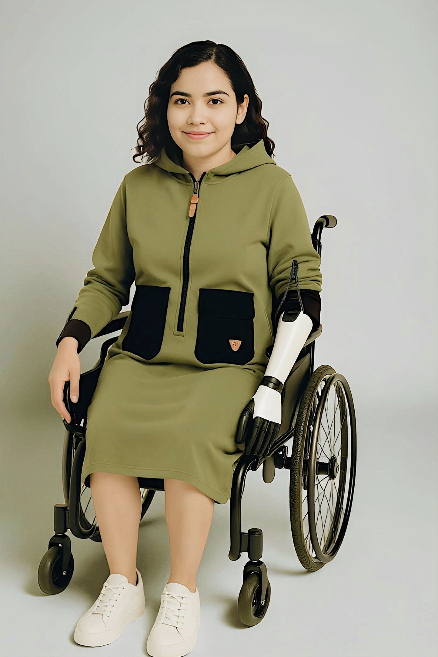 Adaptive Kids Hoodie Dress with Front Zipper & Easy-Undressing Sleeves