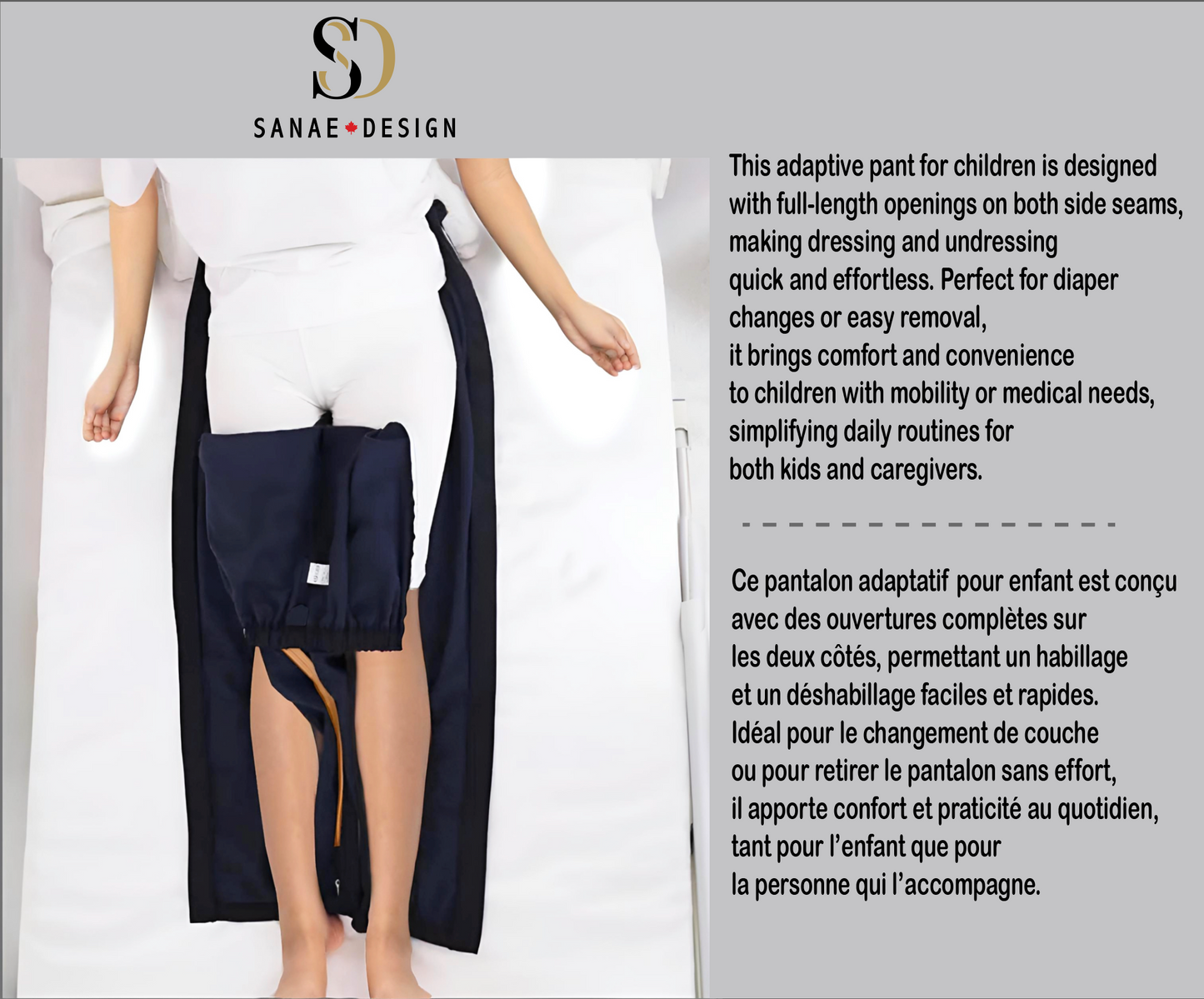 Adaptive Kids Stretch Pants: Elastic Waistband, Full Side Zipper for Easy Undressing