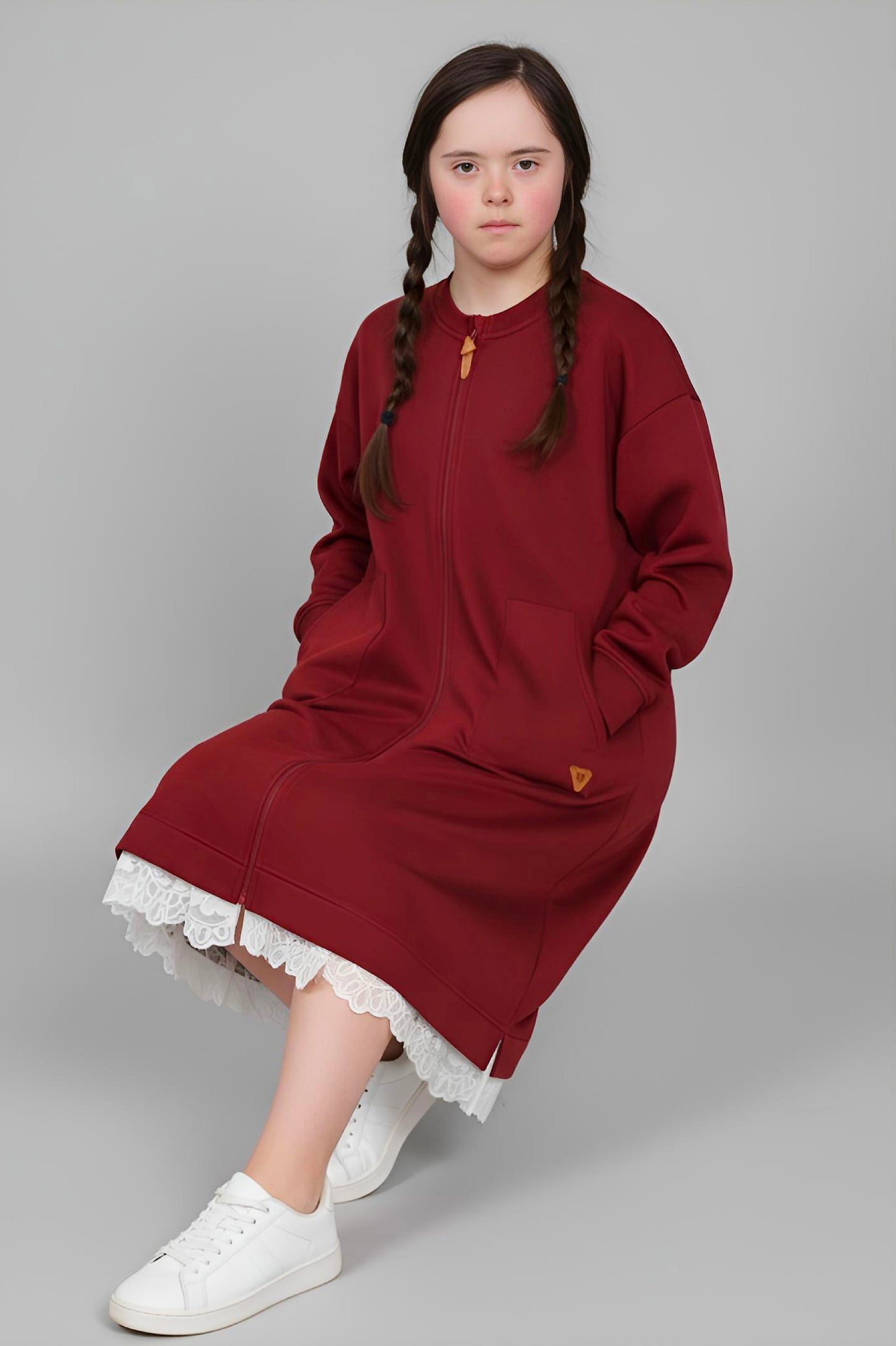 Adaptive Kids Sweatshirt Dress with Full Front Zipper and Easy-Undressing Sleeves