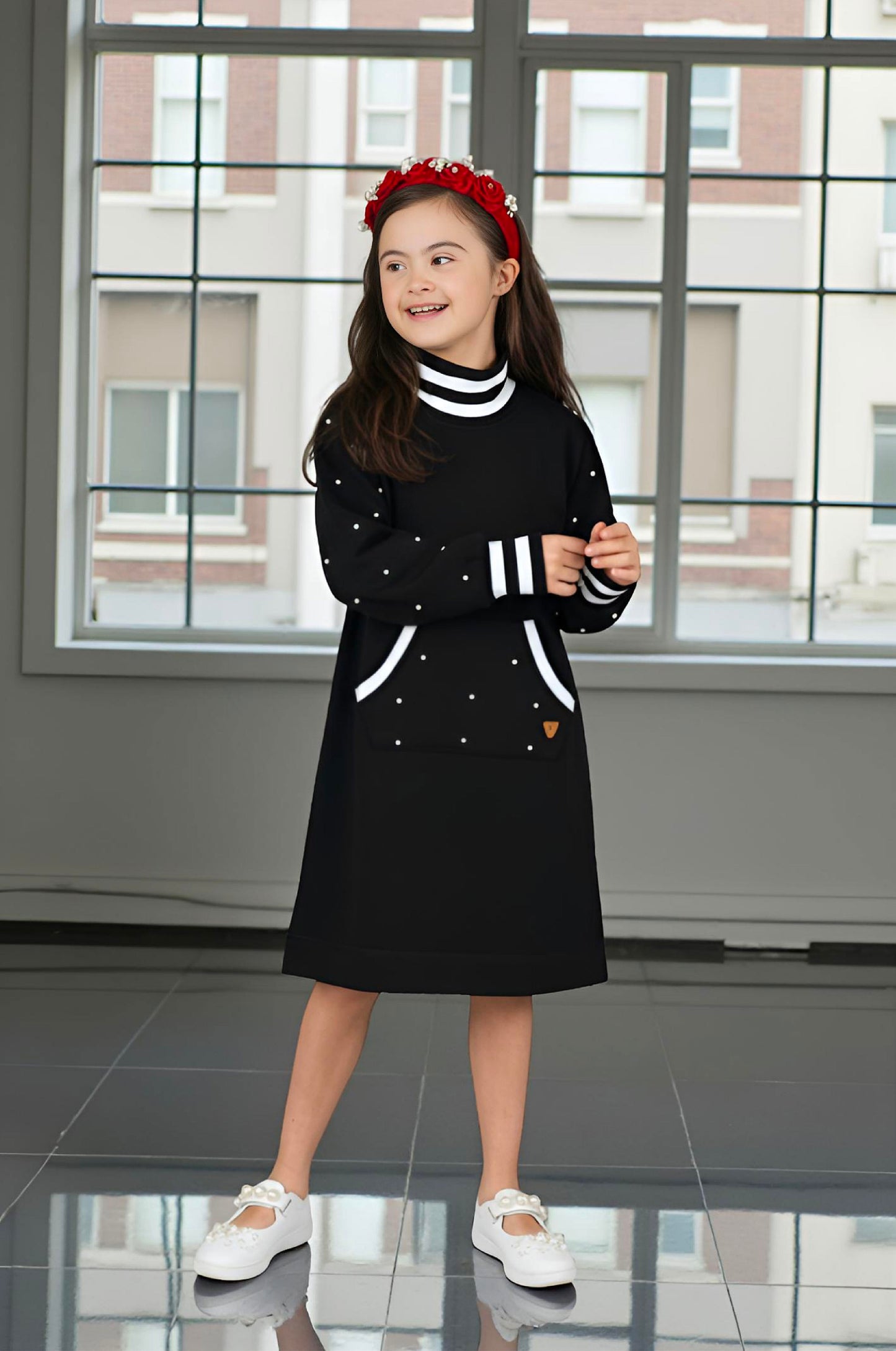 Adaptive Kids Classic Dress: Back Zipper, Front Cargo Pocket, Easy-Undressing Sleeves