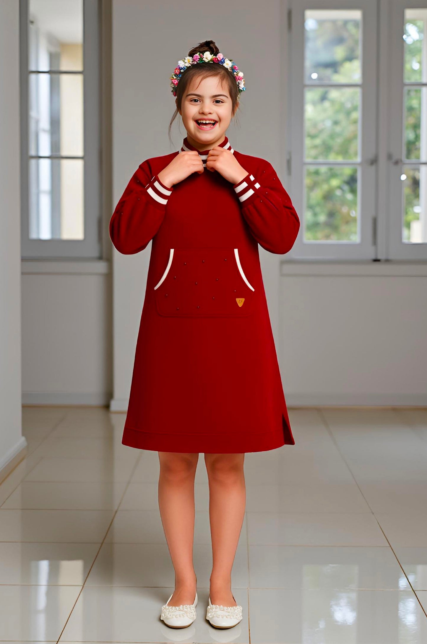 Adaptive Kids Classic Dress: Back Zipper, Front Cargo Pocket, Easy-Undressing Sleeves
