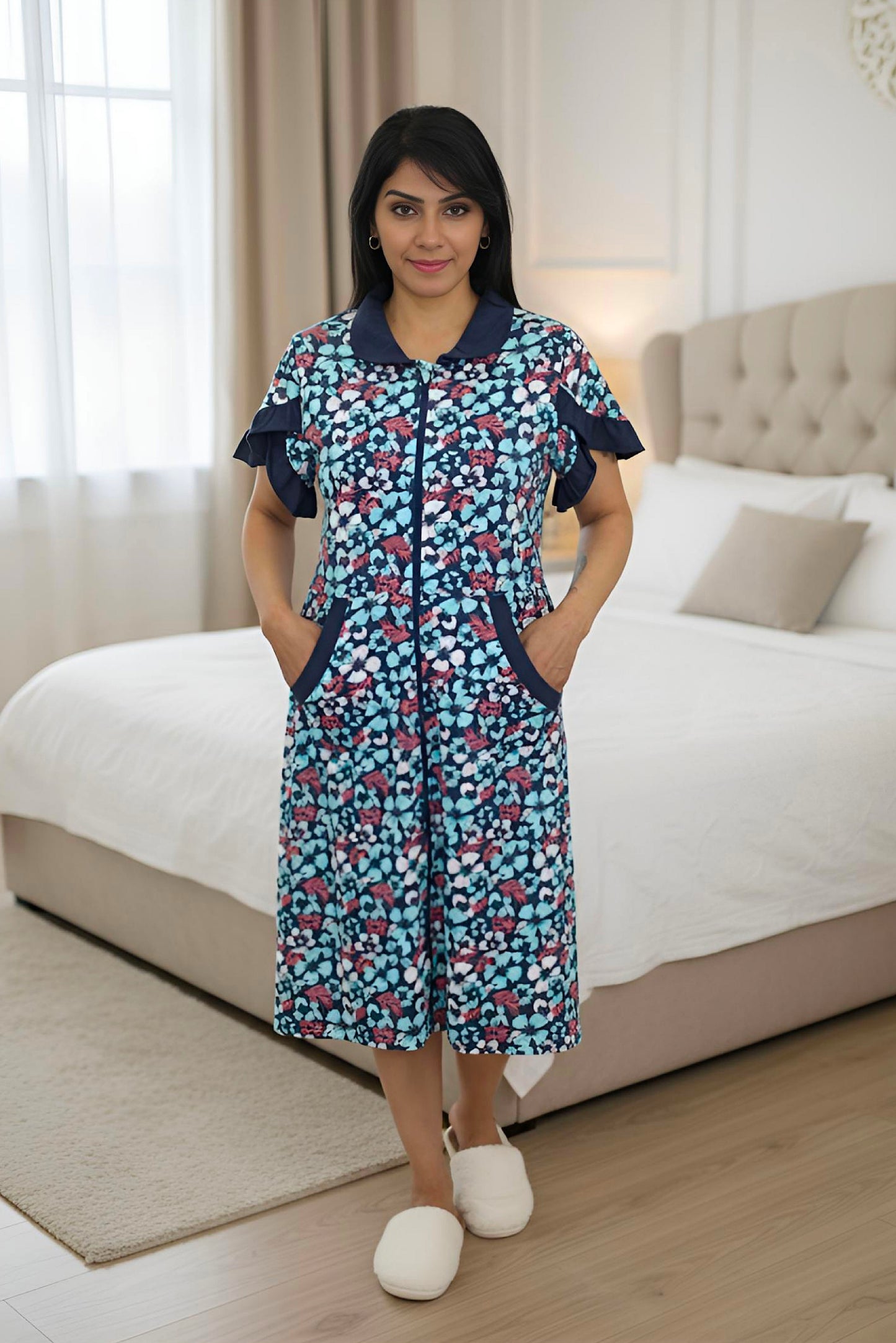 Adaptive Women's Dress Pyjamas: with Short Sleeve, Knee length, Practical, and Perfect for Peaceful Nights, Ideal for Adaptive or Medical Needs