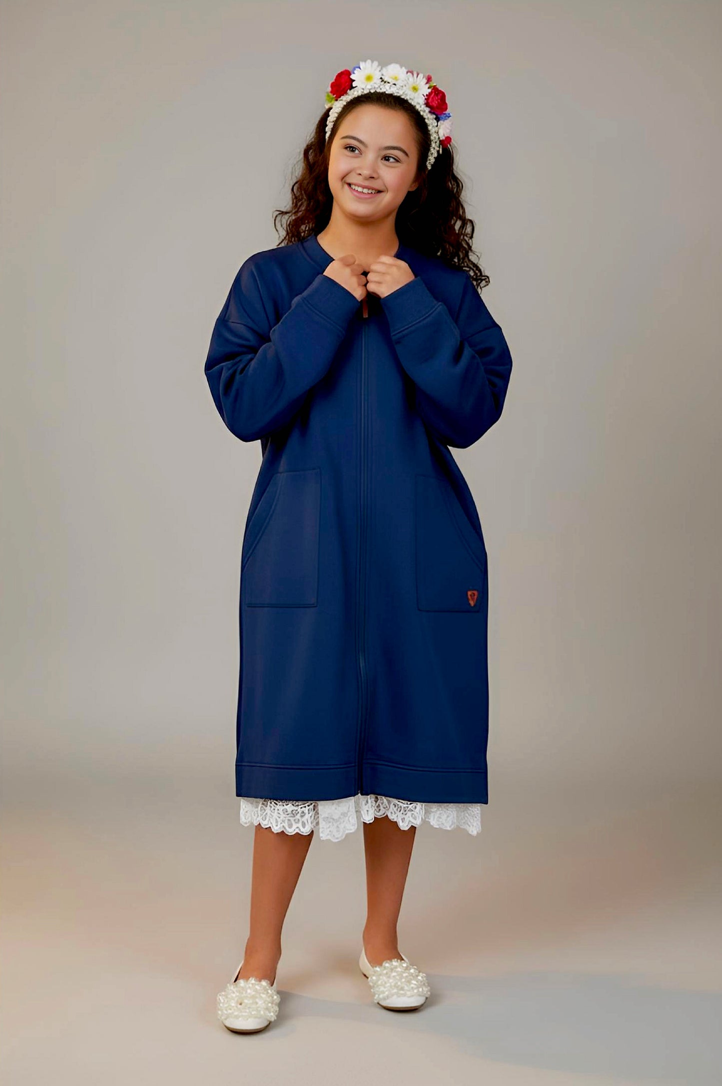 Adaptive Kids Sweatshirt Dress with Full Front Zipper and Easy-Undressing Sleeves