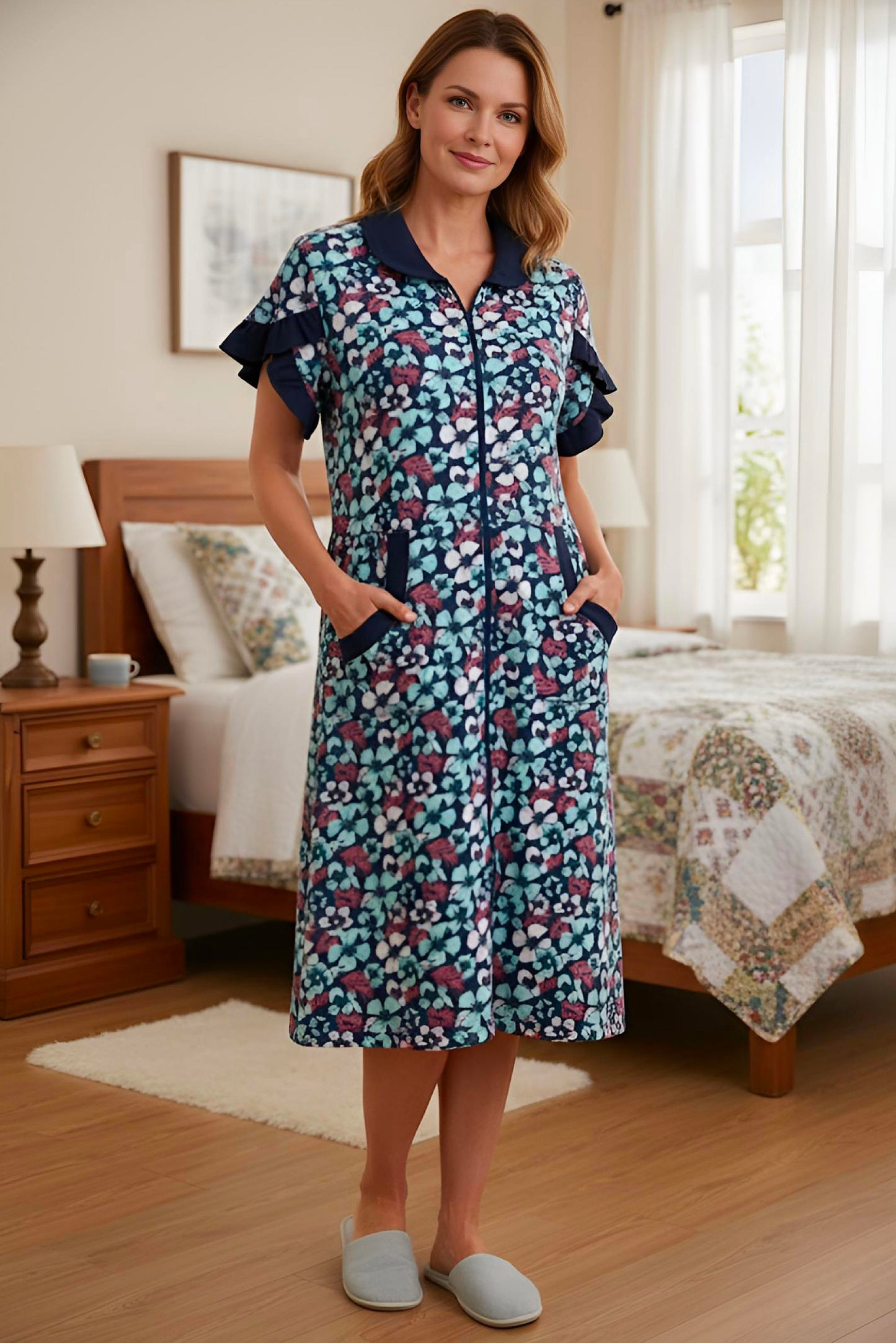 Adaptive Women's Dress Pyjamas: with Short Sleeve, Knee length, Practical, and Perfect for Peaceful Nights, Ideal for Adaptive or Medical Needs