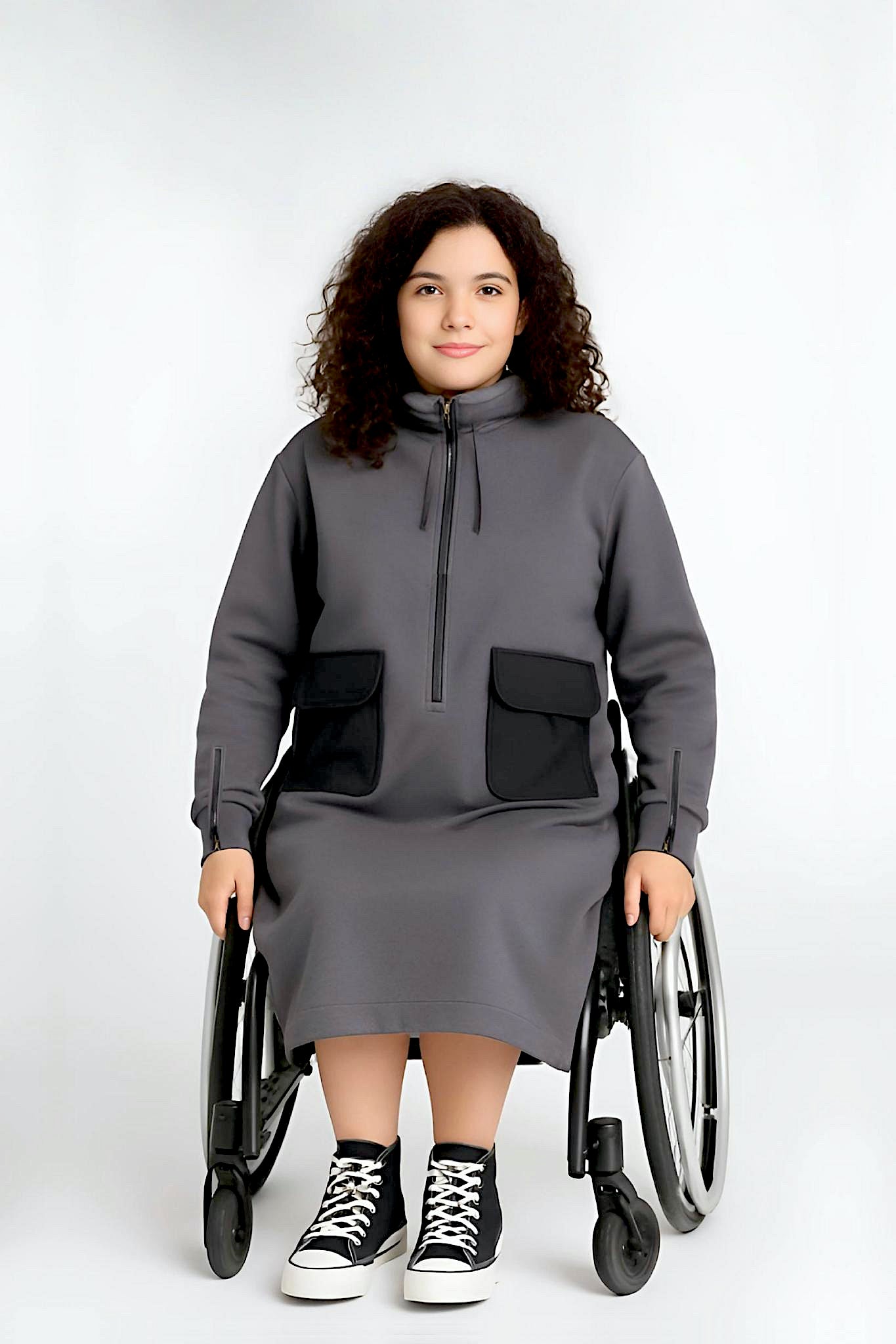 Adaptive Kids Hoodie Dress with Front Zipper & Easy-Undressing Sleeves