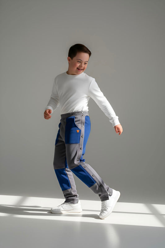Adaptive Kids Jogger Pants: Adjustable Elastic Waist, Full Side Zipper for Easy Undressing