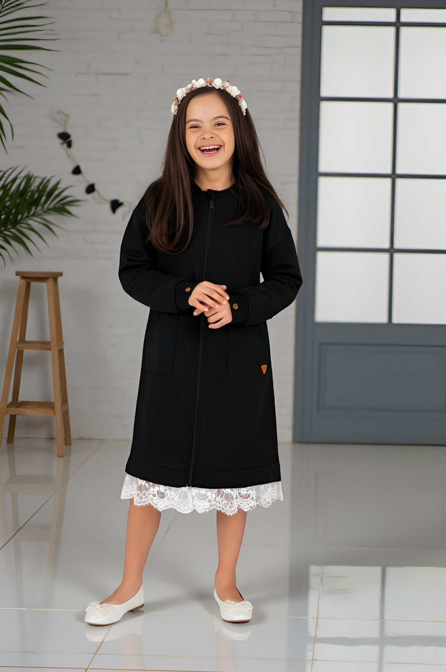 Adaptive Kids Sweatshirt Dress with Full Front Zipper and Easy-Undressing Sleeves