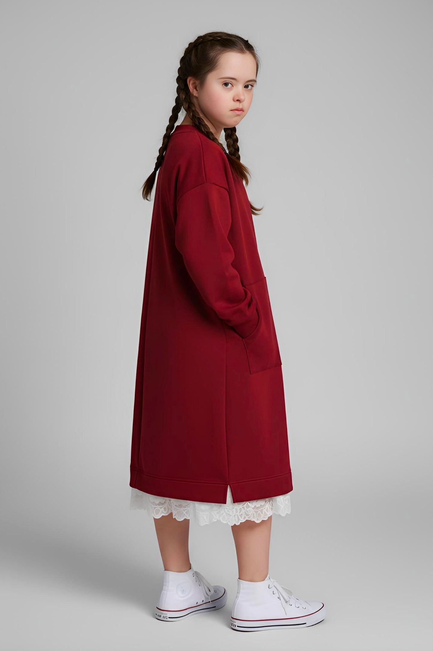 Adaptive Kids Sweatshirt Dress with Full Front Zipper and Easy-Undressing Sleeves